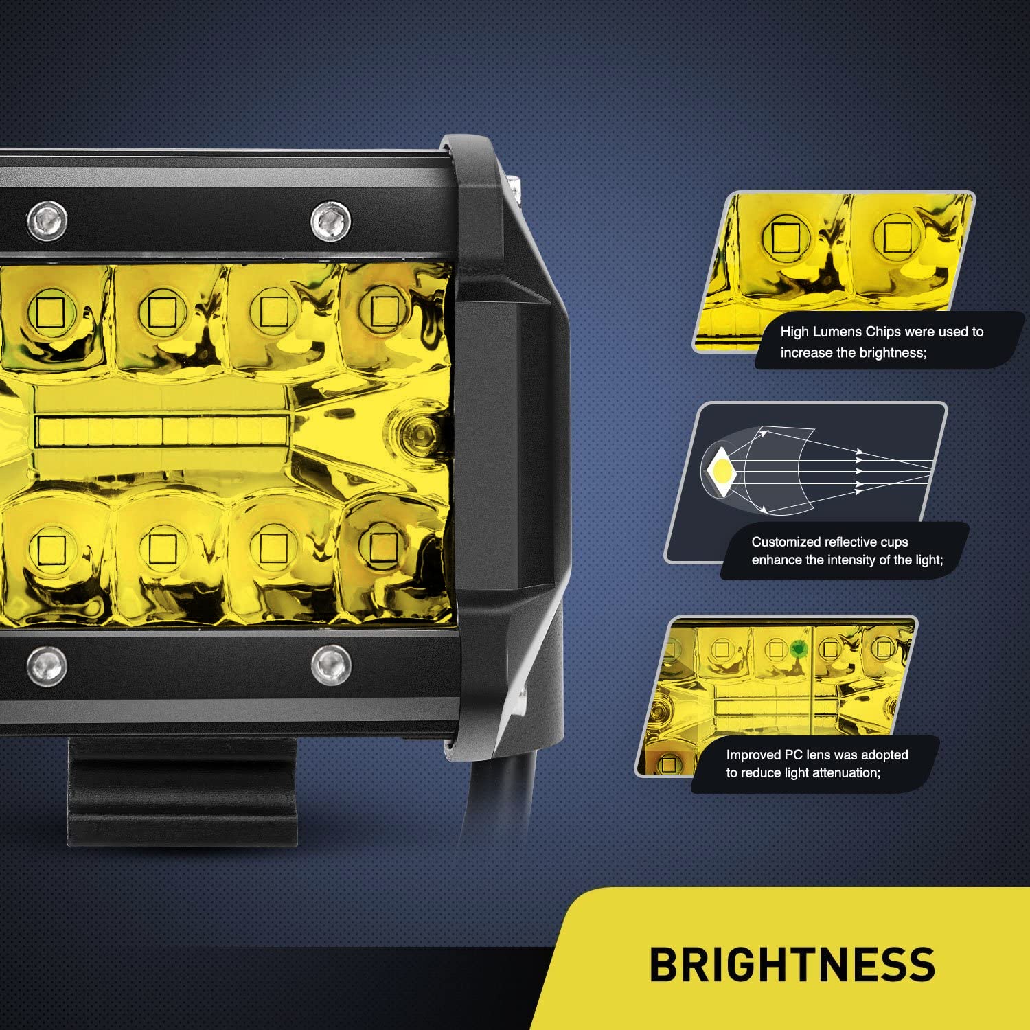 Nilight 2Pc 4Inch Yellow Led Pods Triple Row 60W Flood Spot Combo Driving Fog Lights With 16Awg Switch Wiring Harness Kit-2 Lead