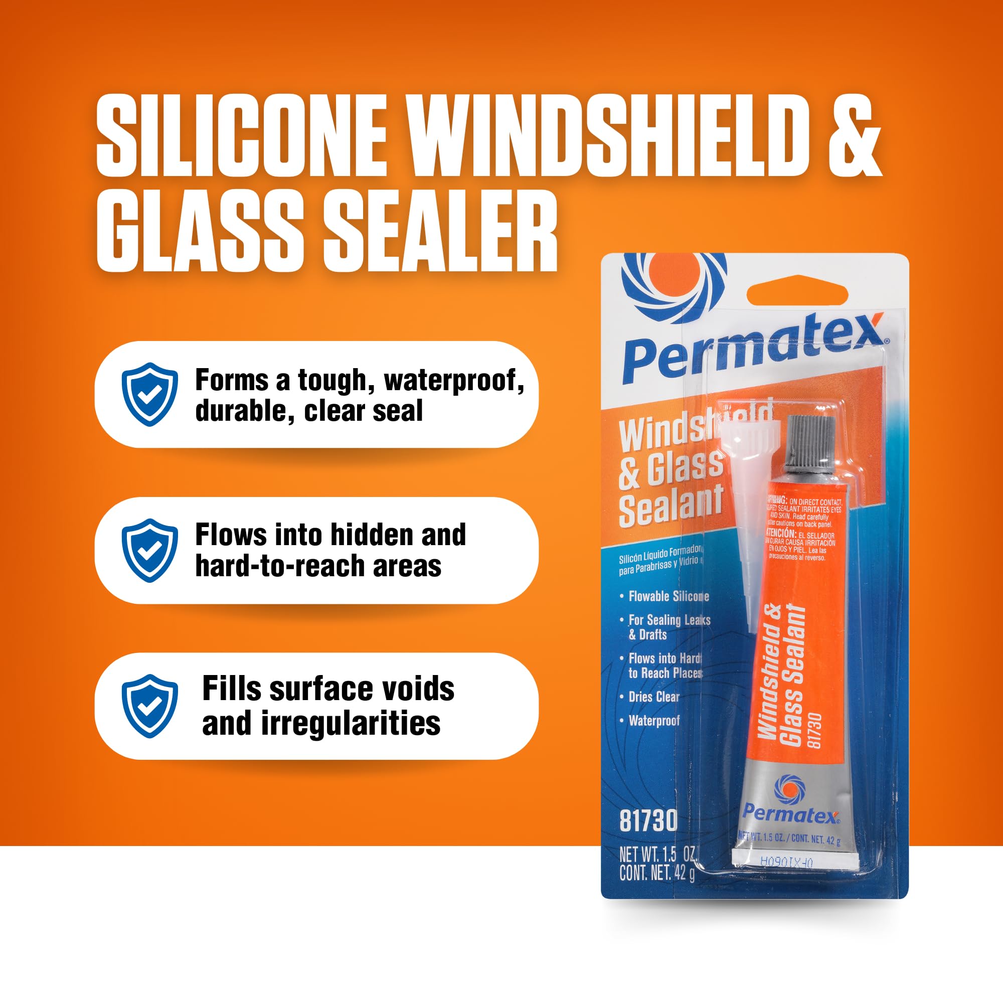 Permatex Flowable Silicone Windshield & Glass Sealer, 1.5 oz, Multicolor, Model 81730