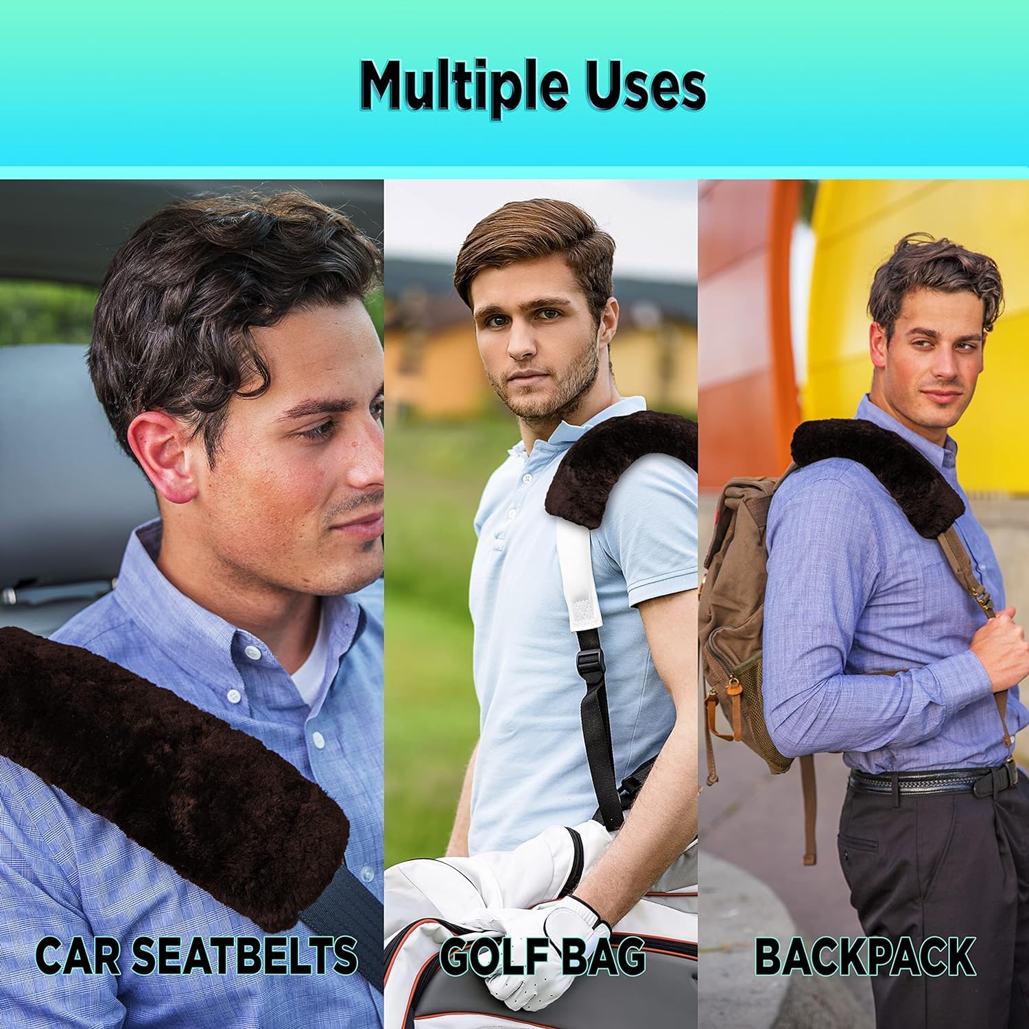 Andalus Australian Sheepskin Seat Belt Covers - Pack of 2 Hypoallergenic, Ultra Soft Shoulder Seatbelt Covers for All Ages, Vehi