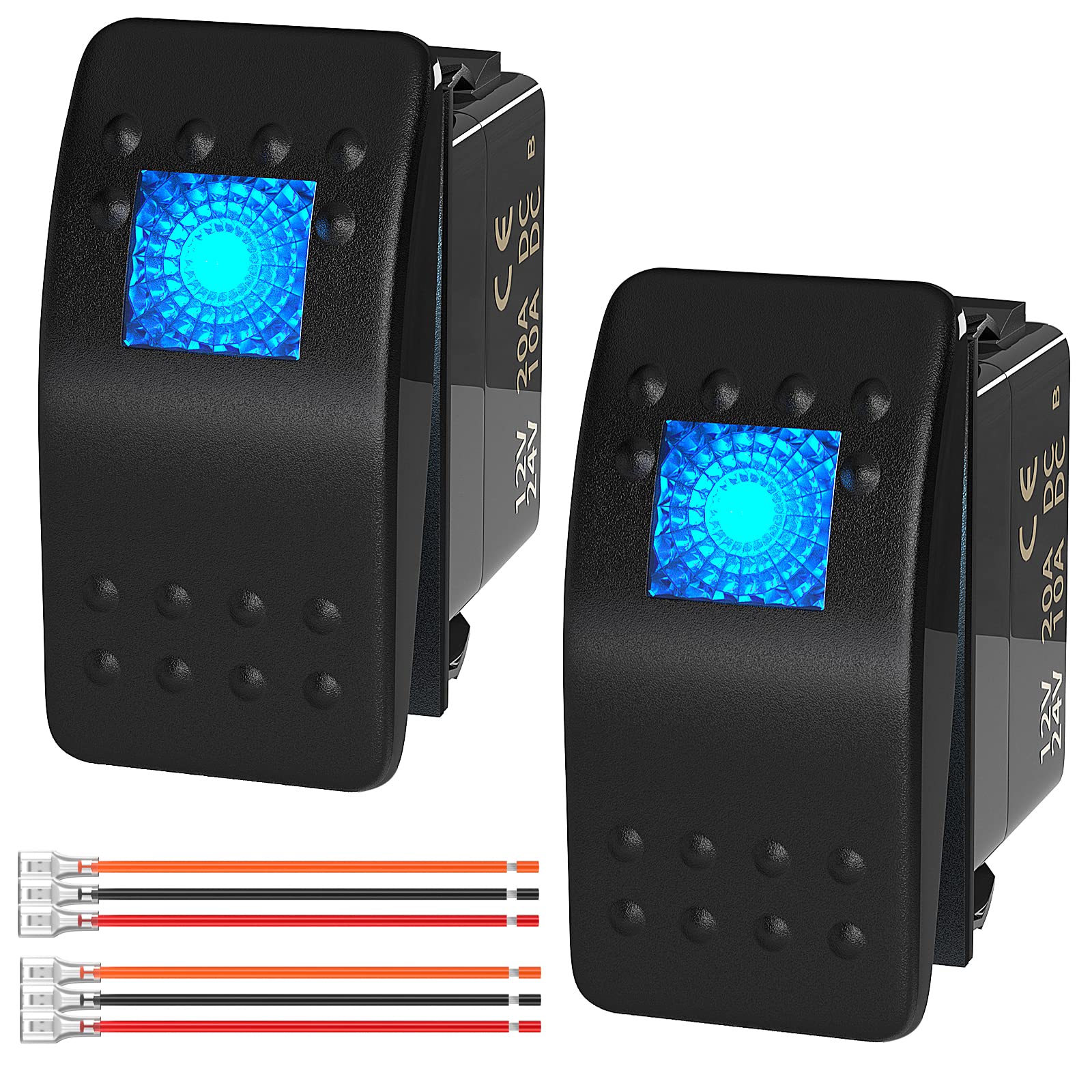 Joinfworld Marine Rocker Switch 12V 24V Lighted Rocker Switch 12 Volt 20A Blue LED 3 Pin SPST ON/Off Waterproof for Boat UTV RZR
