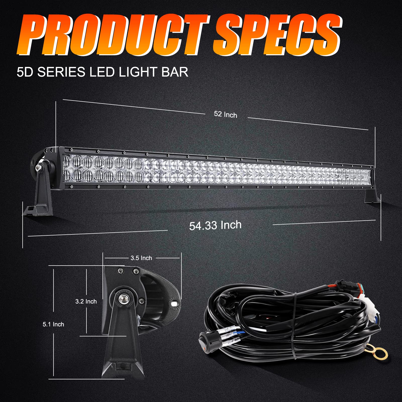 Auxbeam 50Inch Led Light Bar 288W Led Work Light Driving Light Spot Flood Combo Beam Bar 5D Lens For Car Jeep Off Road Suv Utv A
