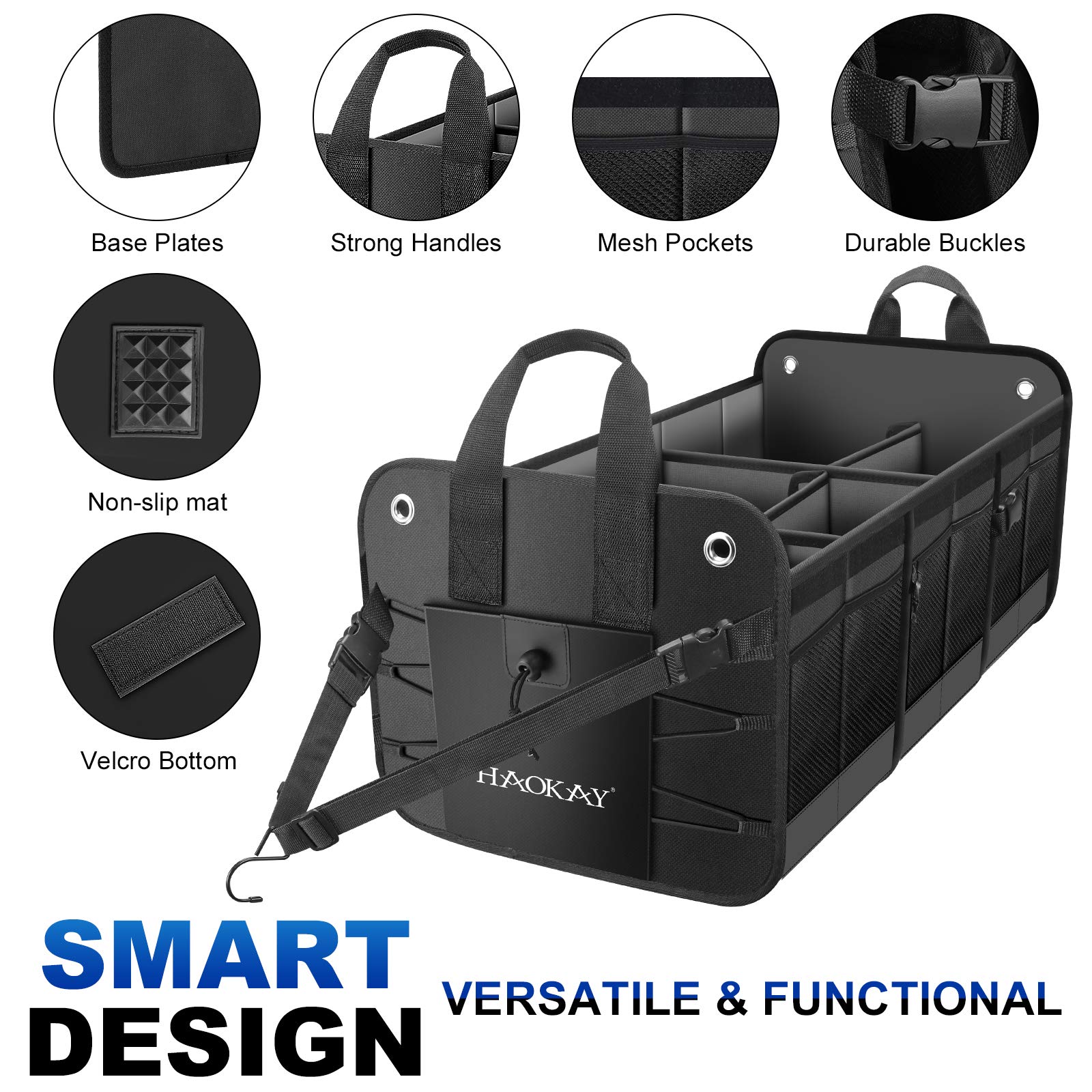 Haokay Collapsible Trunk Organizer With Insulated Leakproof Cooler Bag,Removable Lid,Adjustable Securing Straps,3 Compartments 5