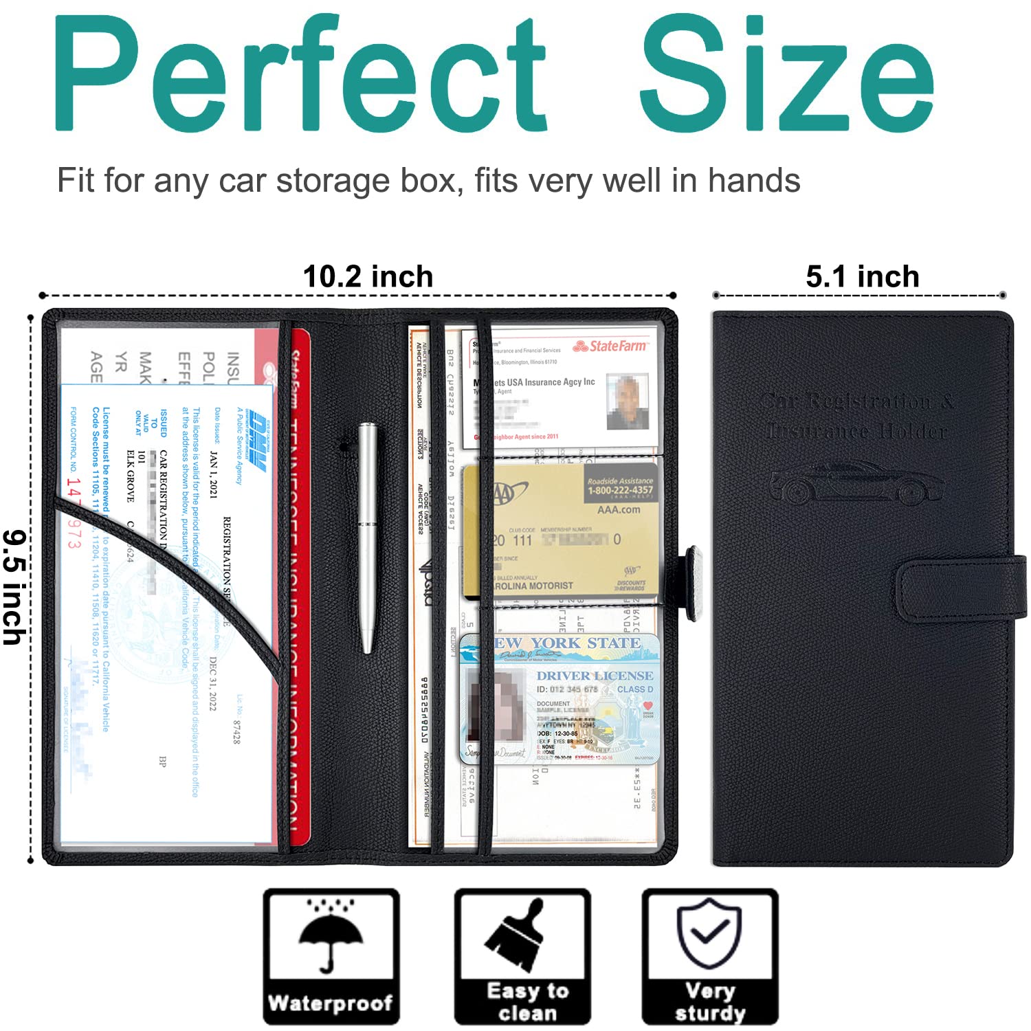 Rsaquar Car Registration And Insurance Holder, Leather Car Glove Box Organizer, Cool Car Accessories For Id, Driver'S License Ca