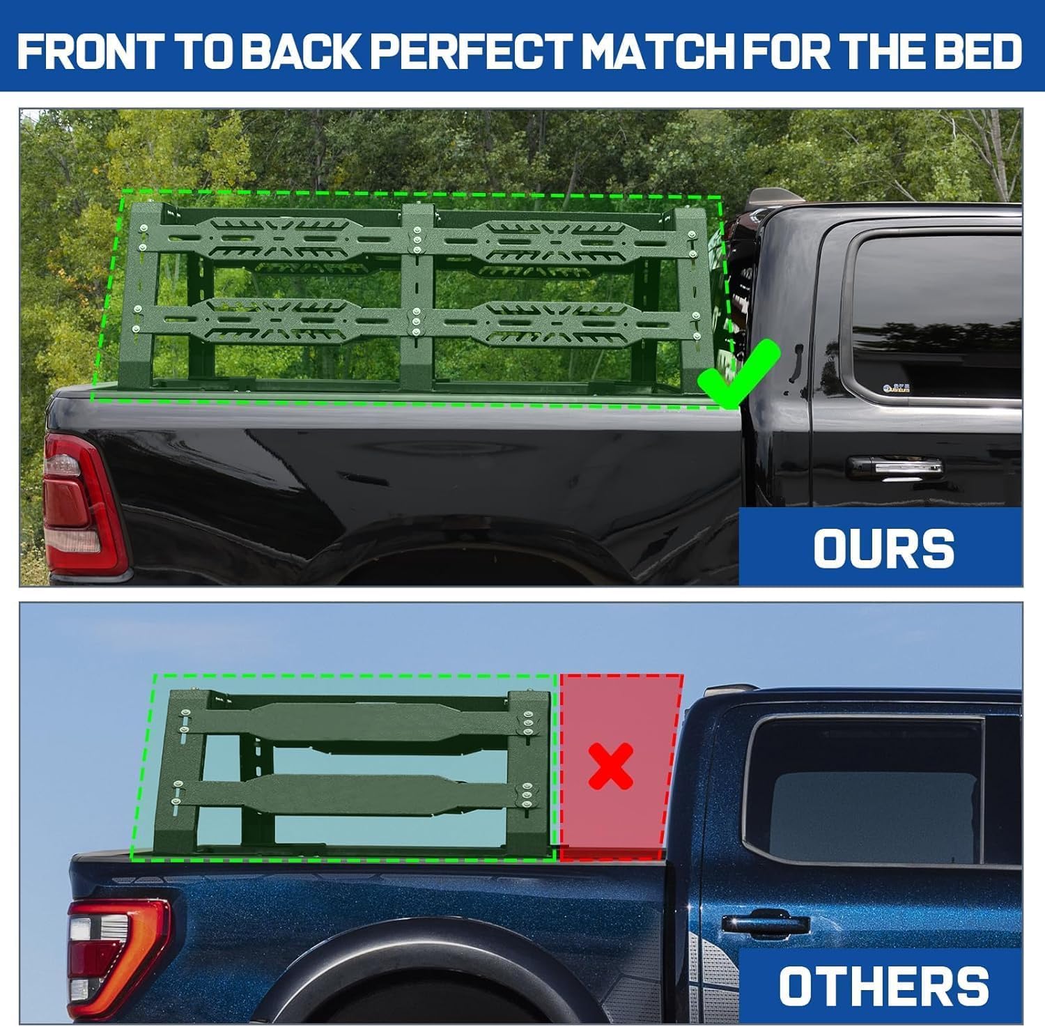 OTHOWE Bed Rack for Mid-Size Trucks - Compatible with Tacoma, Canyon, Colorado, Frontier, Ranger - Black - Model BR-L-MT