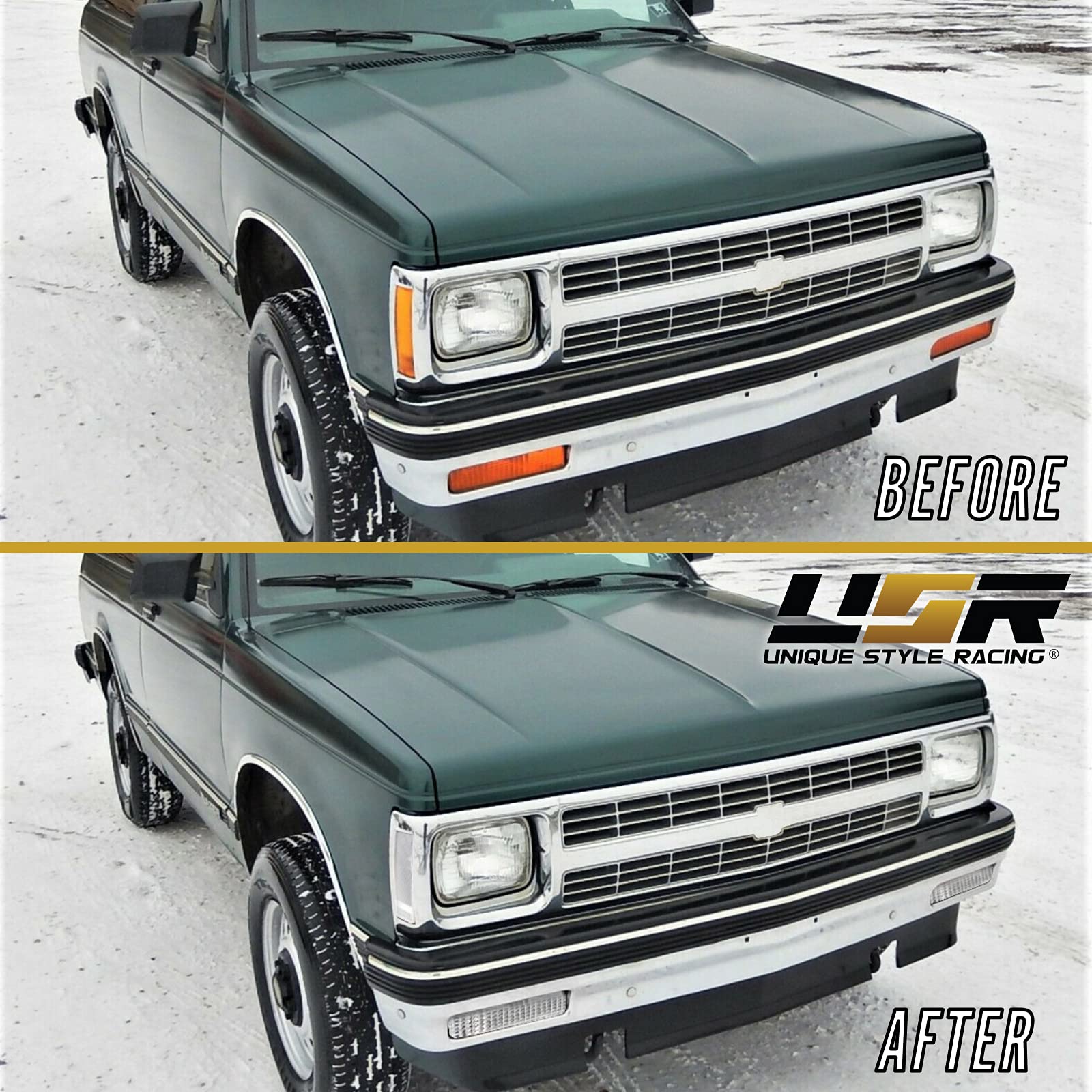 USR 82-93 Chevy S10 Turn Signal & Bumper Lamp Set, Clear Lens, 4PC, Includes 2 Amber Bulbs, Model 332-1545PTU-VC +