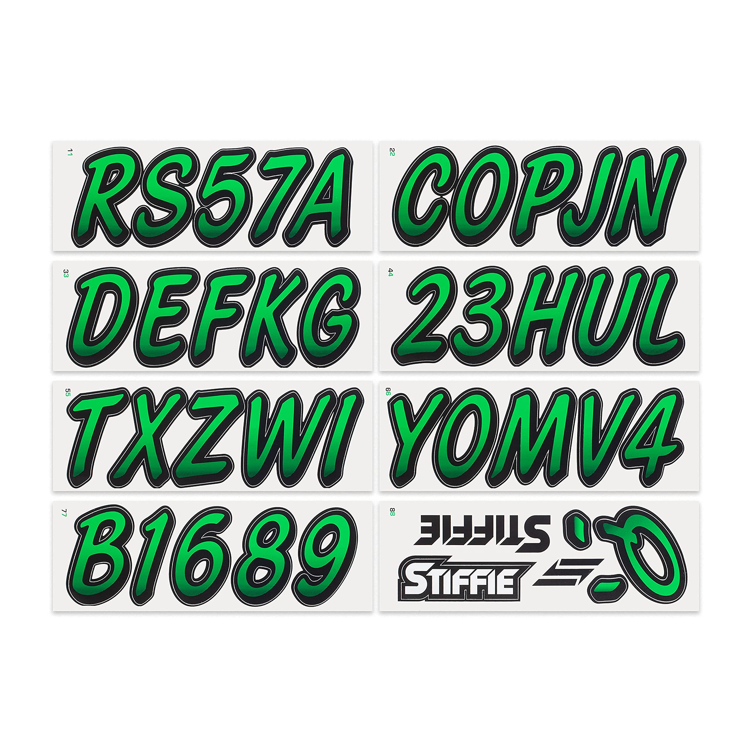 Stiffie 3" Alpha-Numeric Boat Registration Stickers Decals - Green/Black Vinyl WL65