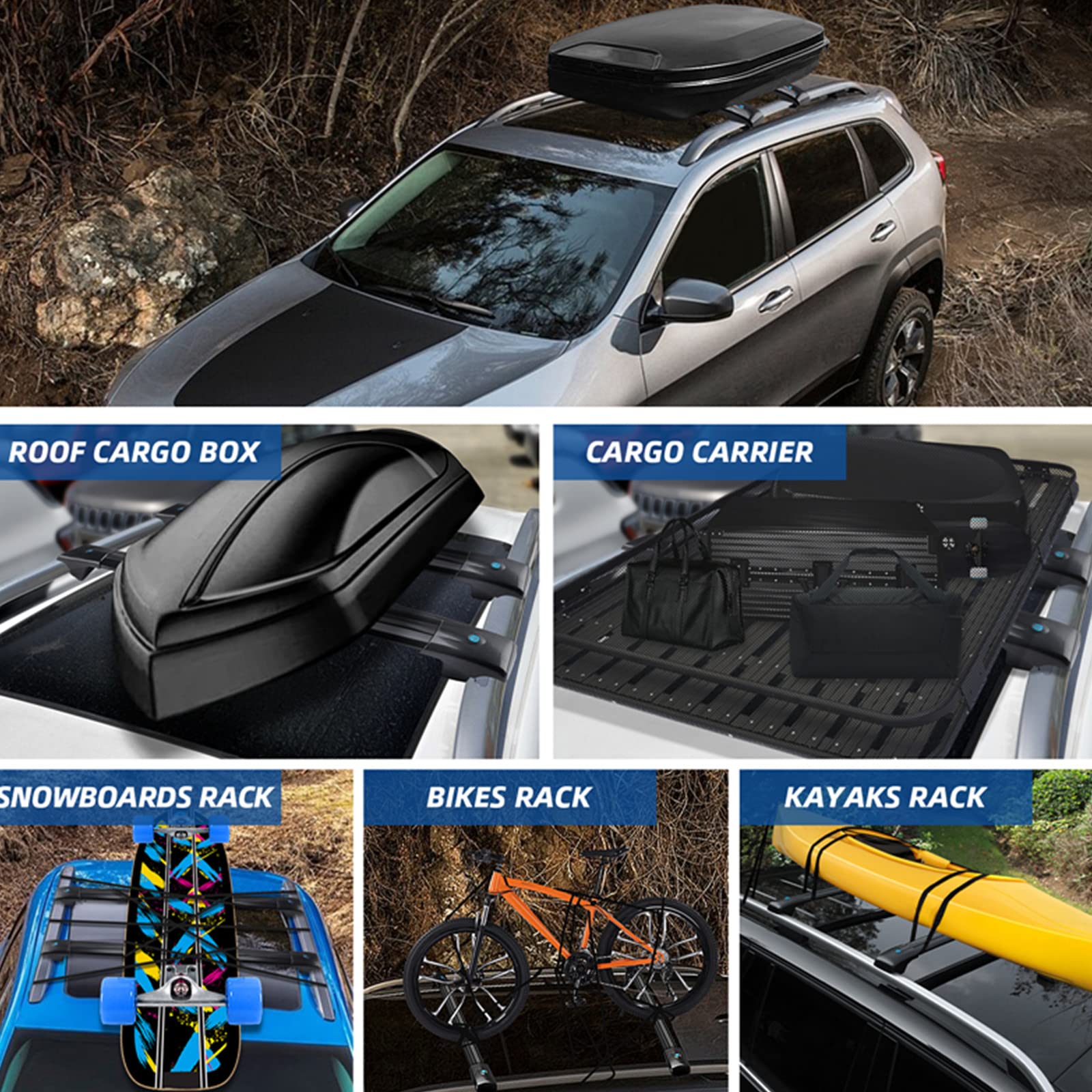 MotorFansClub Lockable Roof Rack Cross Bars Fit for Jeep Cherokee 2014 2015 2016 2017 2018 2019 2020 2021 2022 2023 Cargo Luggag
