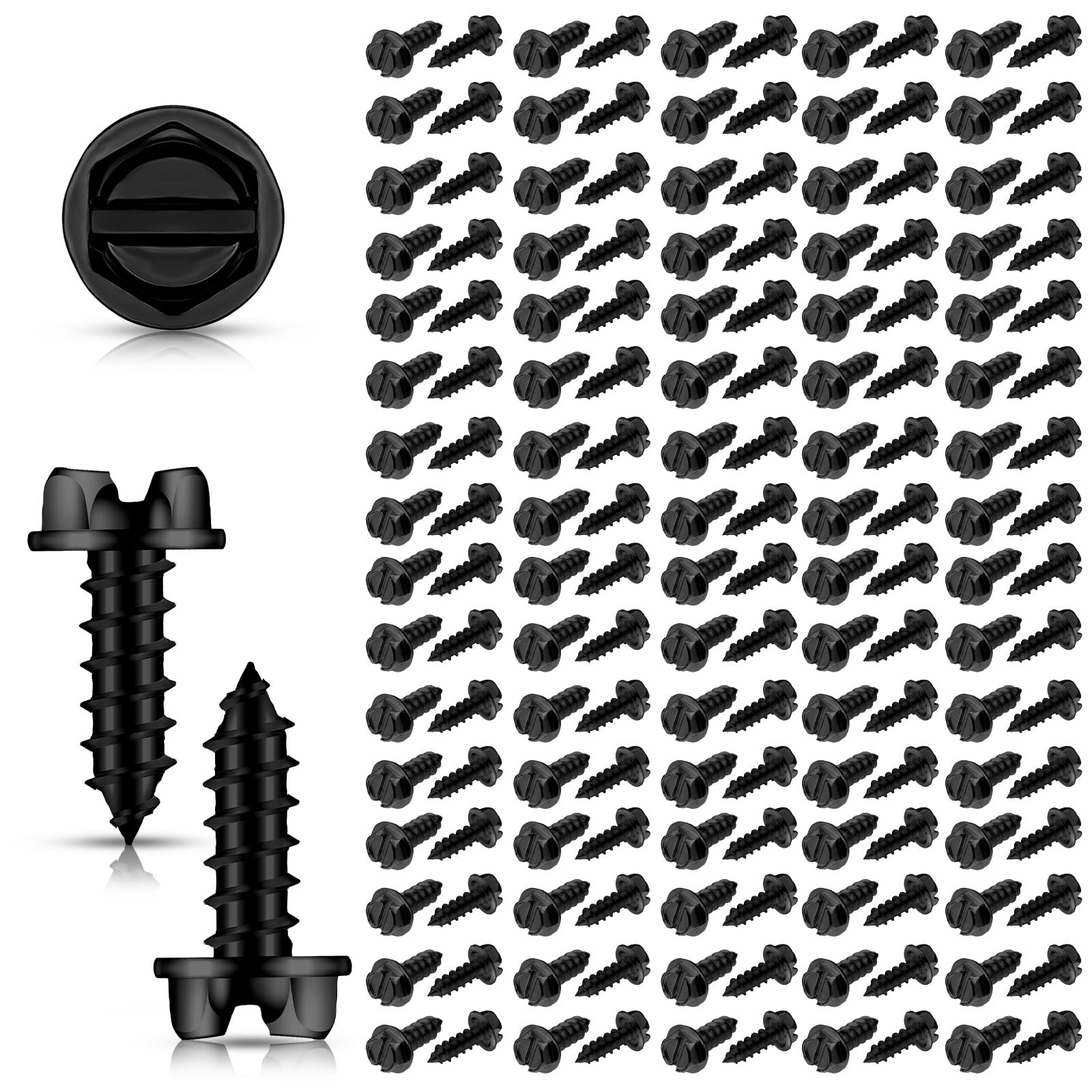 Tandefio 100 Pcs License Plate Screws #14 x 3/4 Slotted Hex Head Carbon Steel License Plate Security Screws for Car Dealers