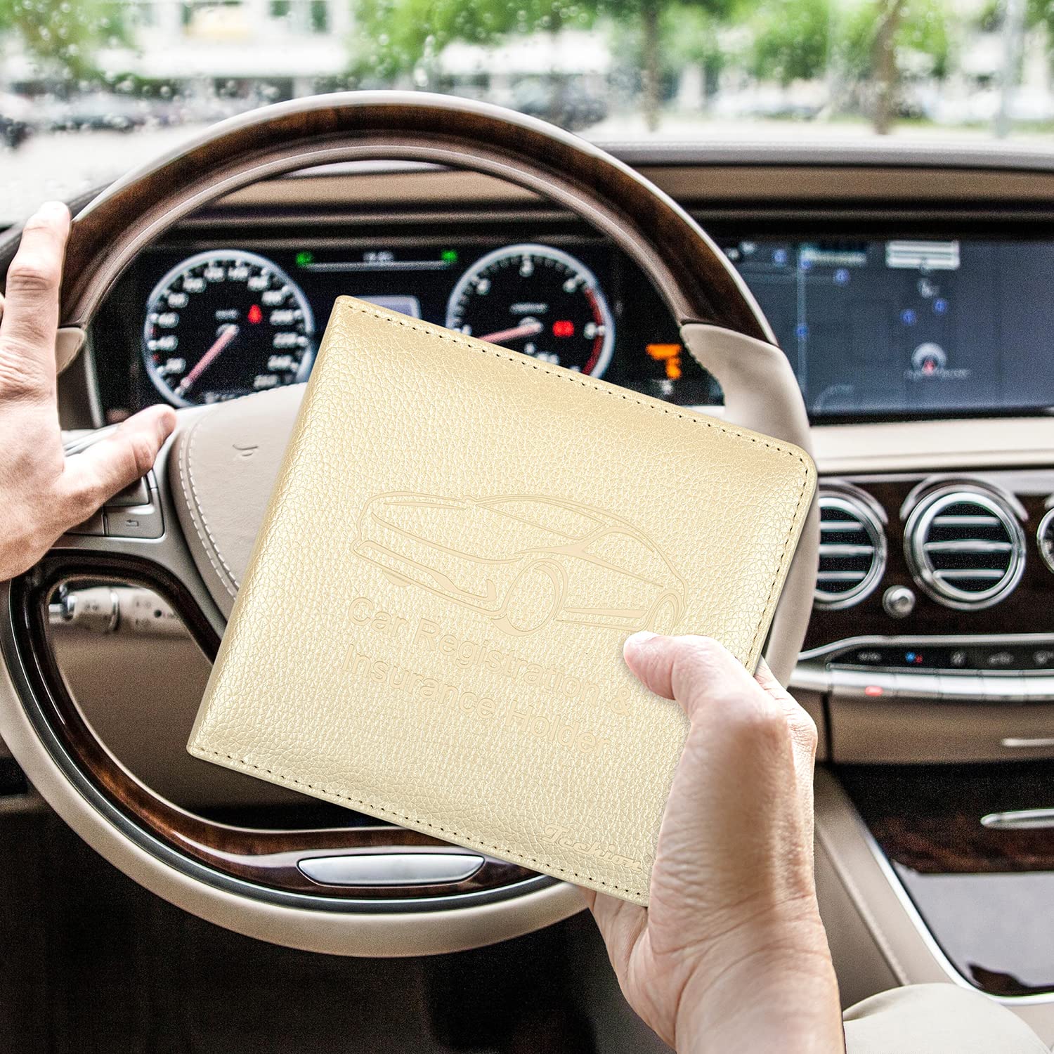 Techion Car Insurance And Registration Holder, 5.5 X 5 Inch Pu Leather Vehicle Glove Box Organizer Wallet Case For Insurance Car