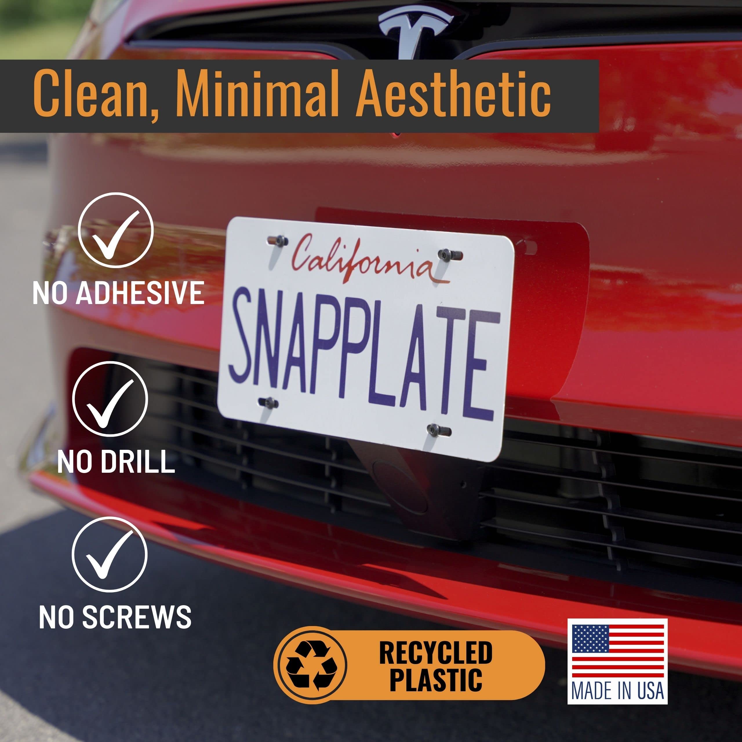 Snapplate Front License Plate Holder For Tesla Model S - Safety-Optimized Breakaway Design, Anti-Theft, Removable, Height-Adjust
