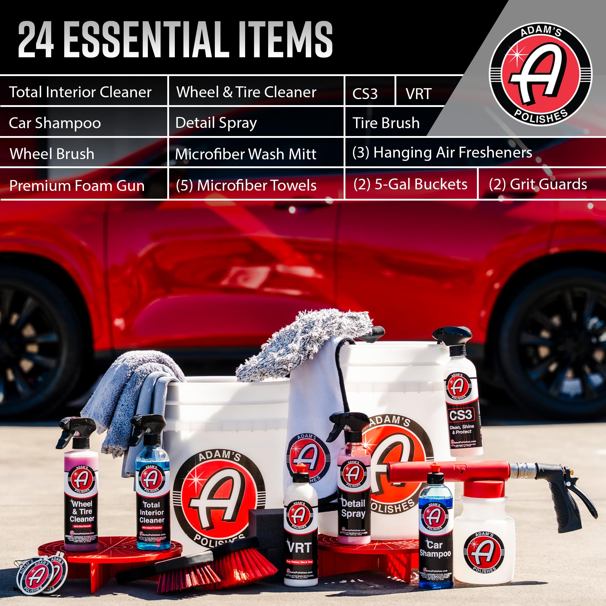 Adam's Polishes Car Wash Kit - 24-Piece Auto Detailing Set with Foam Gun & Bucket for Car & Truck Care