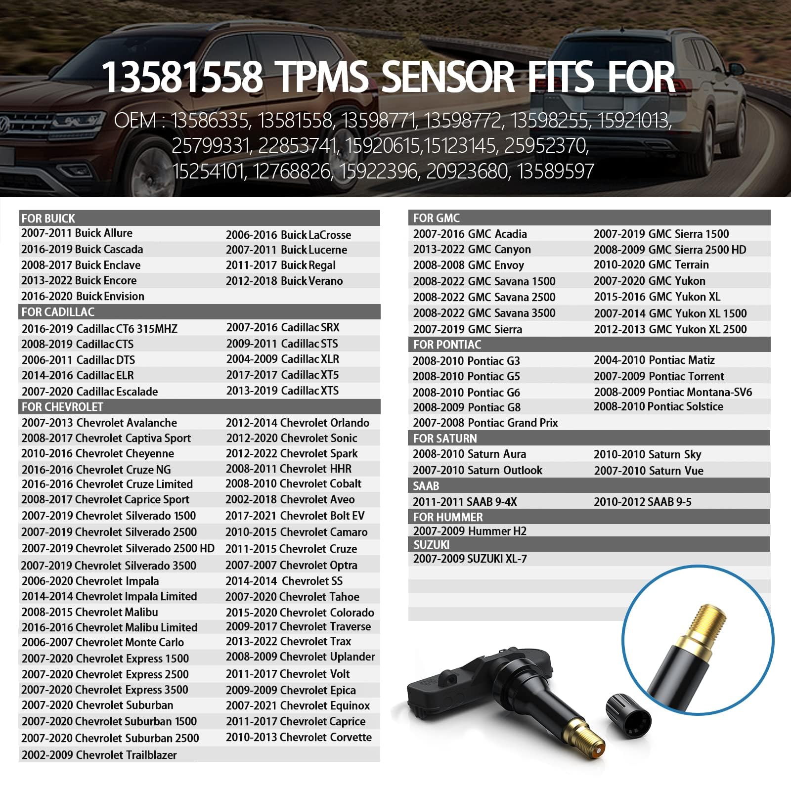 GEARMEISTER TPMS Sensors, 315MHz Tire Pressure Monitor Sensors Fit for Chevy Impala Silverado|Cadillac SRX XT5|Buick Encore Luce