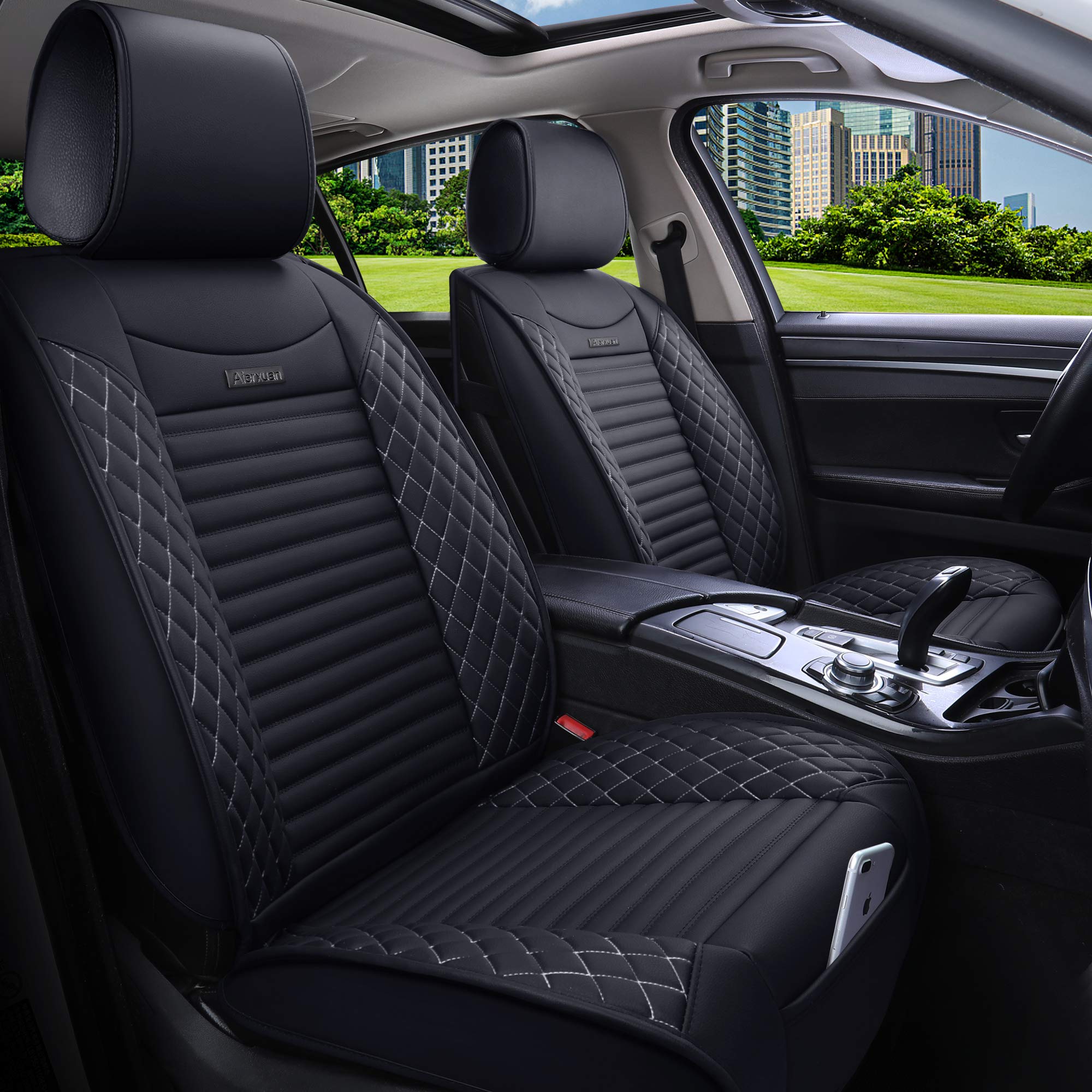 Aierxuan 2 Pcs Front Captain Seat Covers for Cars Waterproof Leather Cushion Universal Fit for Cx5 Renegade Highlander Toyota Co