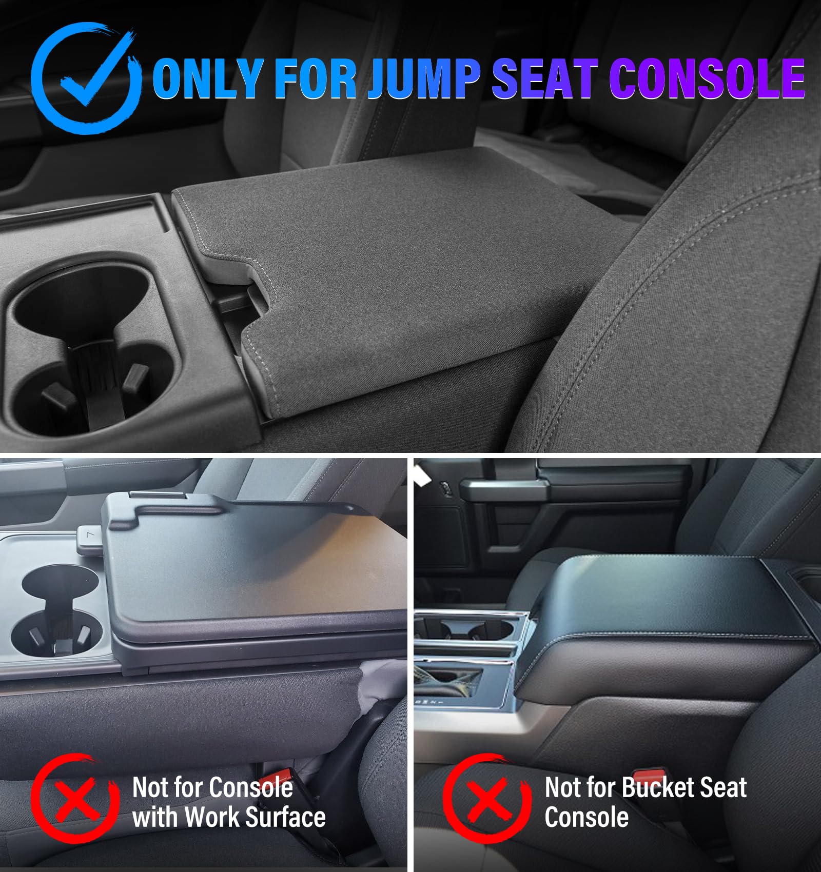 Sinvanho Thickened Center Console Cover with Hidden Pockets for 2015-2025 F150, F250, F350, F450, PU Leather, Jump Seat