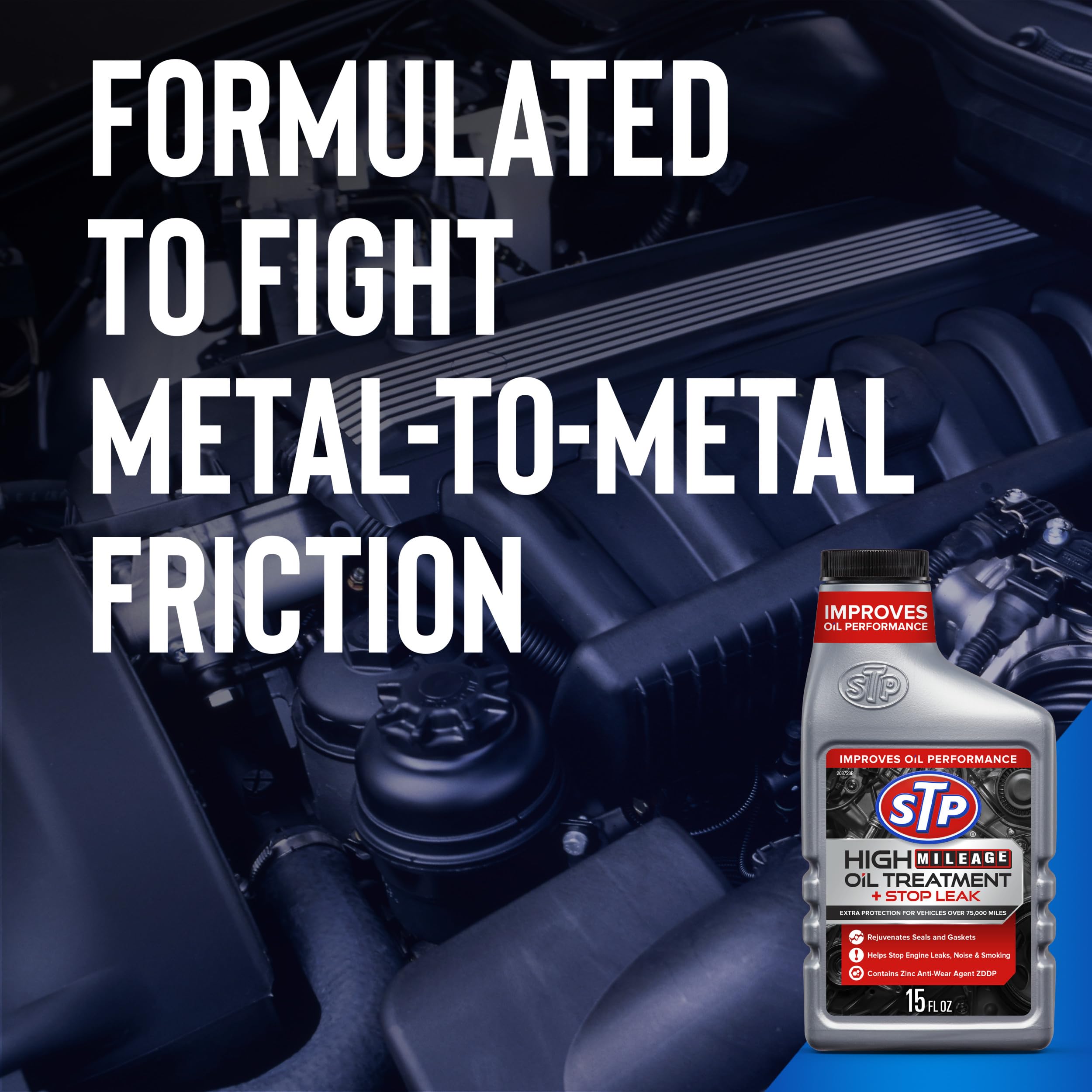 STP High Mileage Oil Treatment + Stop Leak, 15 FL OZ, Model 15604B - Engine Oil Additive for Enhanced Performance
