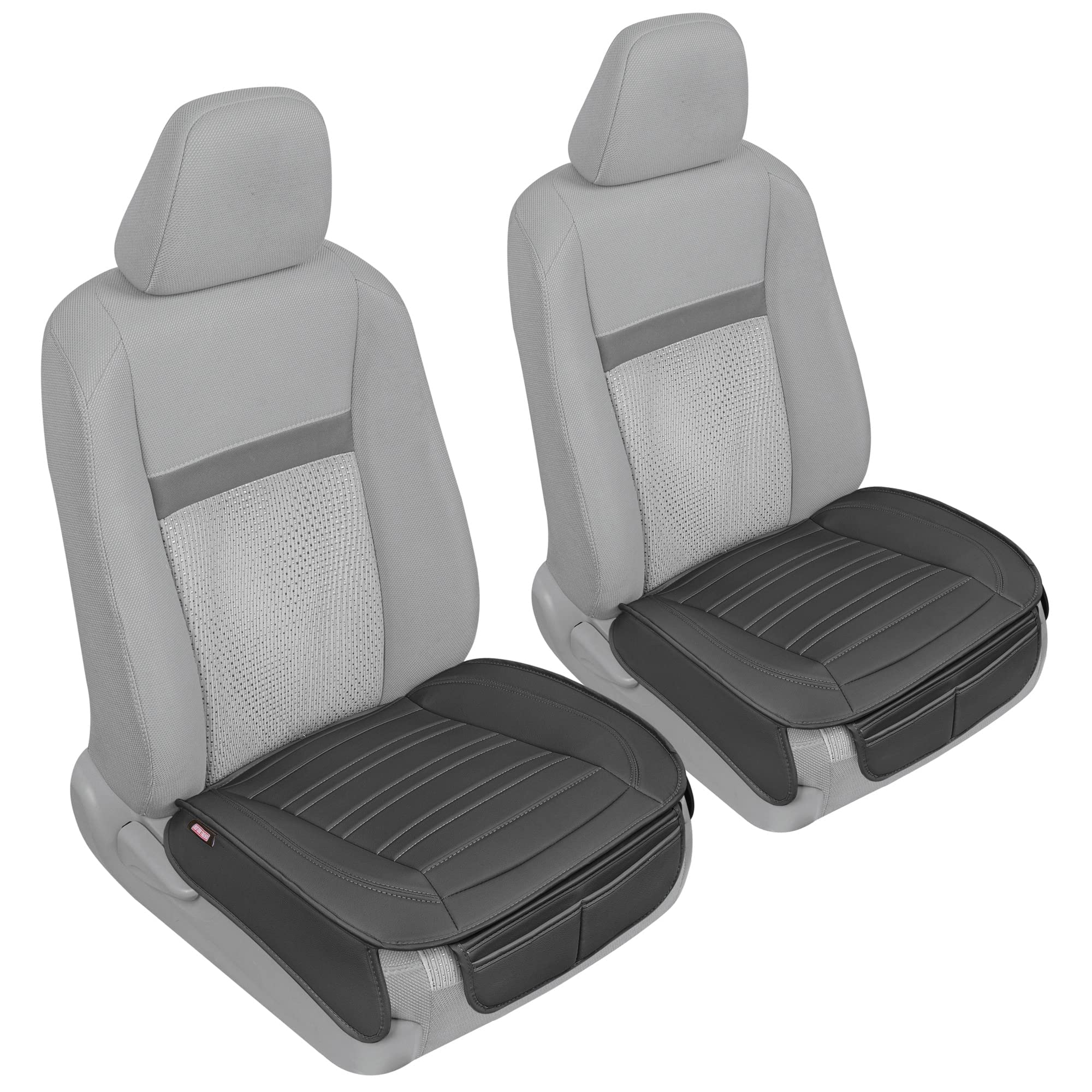 Motor Trend Seat Covers for Cars Trucks SUV, Faux Leather 2-Pack Black Padded with Storage Pockets, Premium Interior Car Seat Co