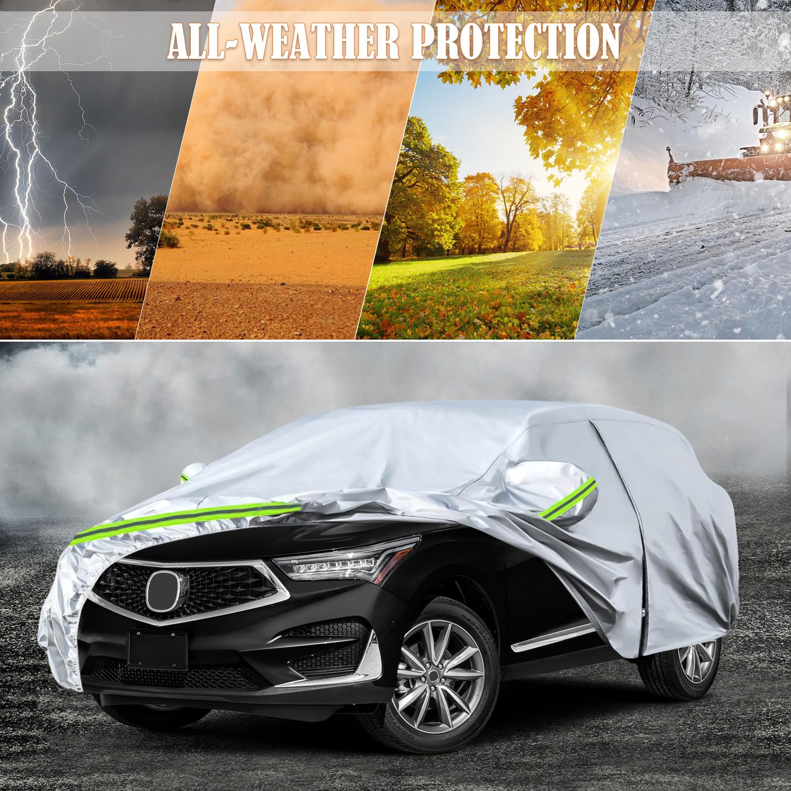 Waterproof Car Covers Replace For 2013-2024 Acura Rdx, 6 Layers Silver All Weather Car Cover With Zipper Door & Windproof Bands