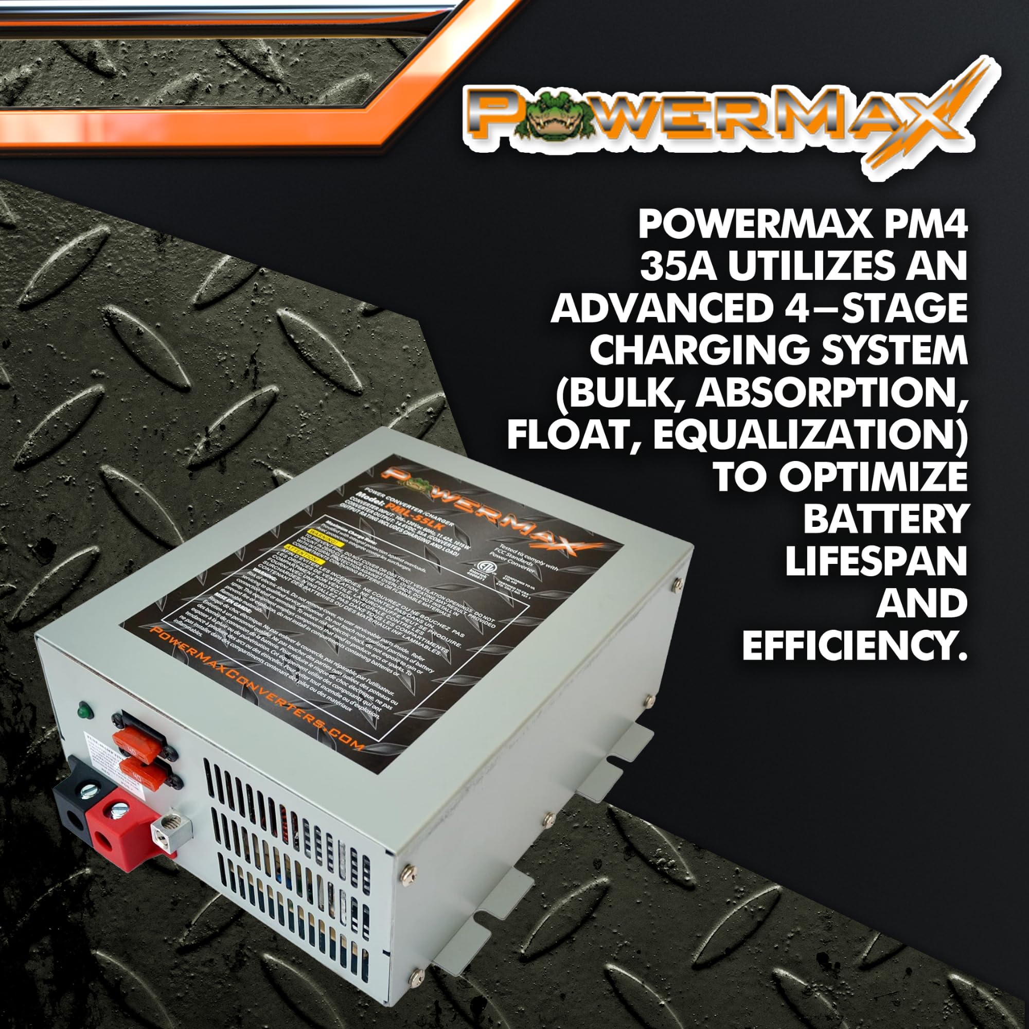 Powermax Rv Converter | 35 Amp | 12V Power Converter With Built-In 4 Stage Smart Battery Charger | 110Vac To 12Vdc | Lithium Com