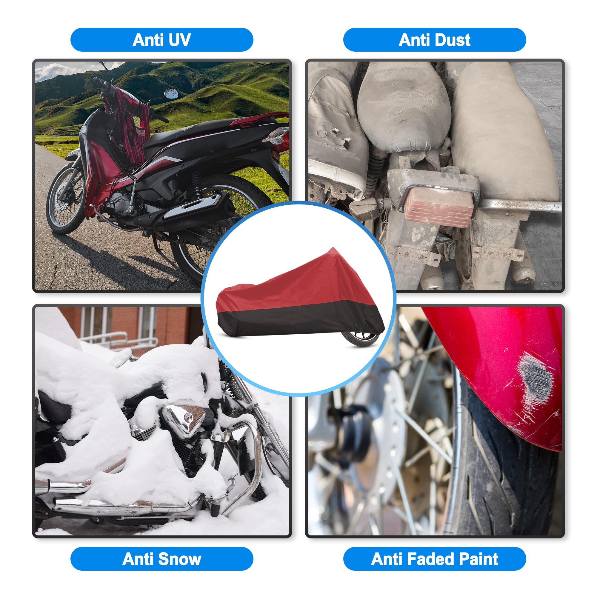 Uxcell Motorcycle Cover Motorbike Full Cover Outdoor Rain Dust Protector 190T L Red Black For Touring Cruiser Scooters Universal