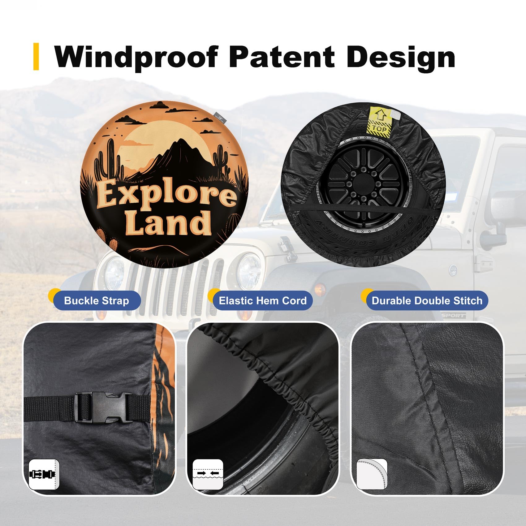 Explore Land 30-33 inch Spare Tire Cover Fit Trailer, RV, SUV, Truck, Tough Tire Wheel Soft Cover, Landscape
