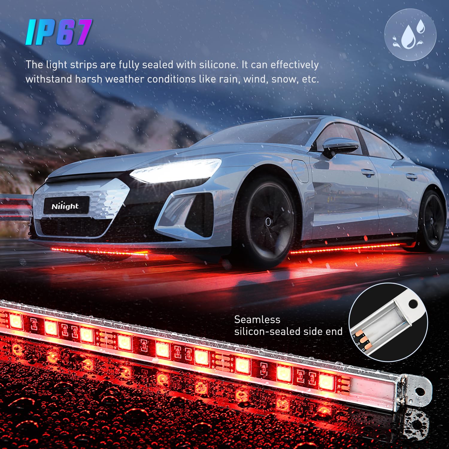 Nilight 4Pcs Aluminum Underglow Neon Accent Strip Lights 396 Leds Rgb Door Assist Multi Color Diy Sound Active Function Music Mo