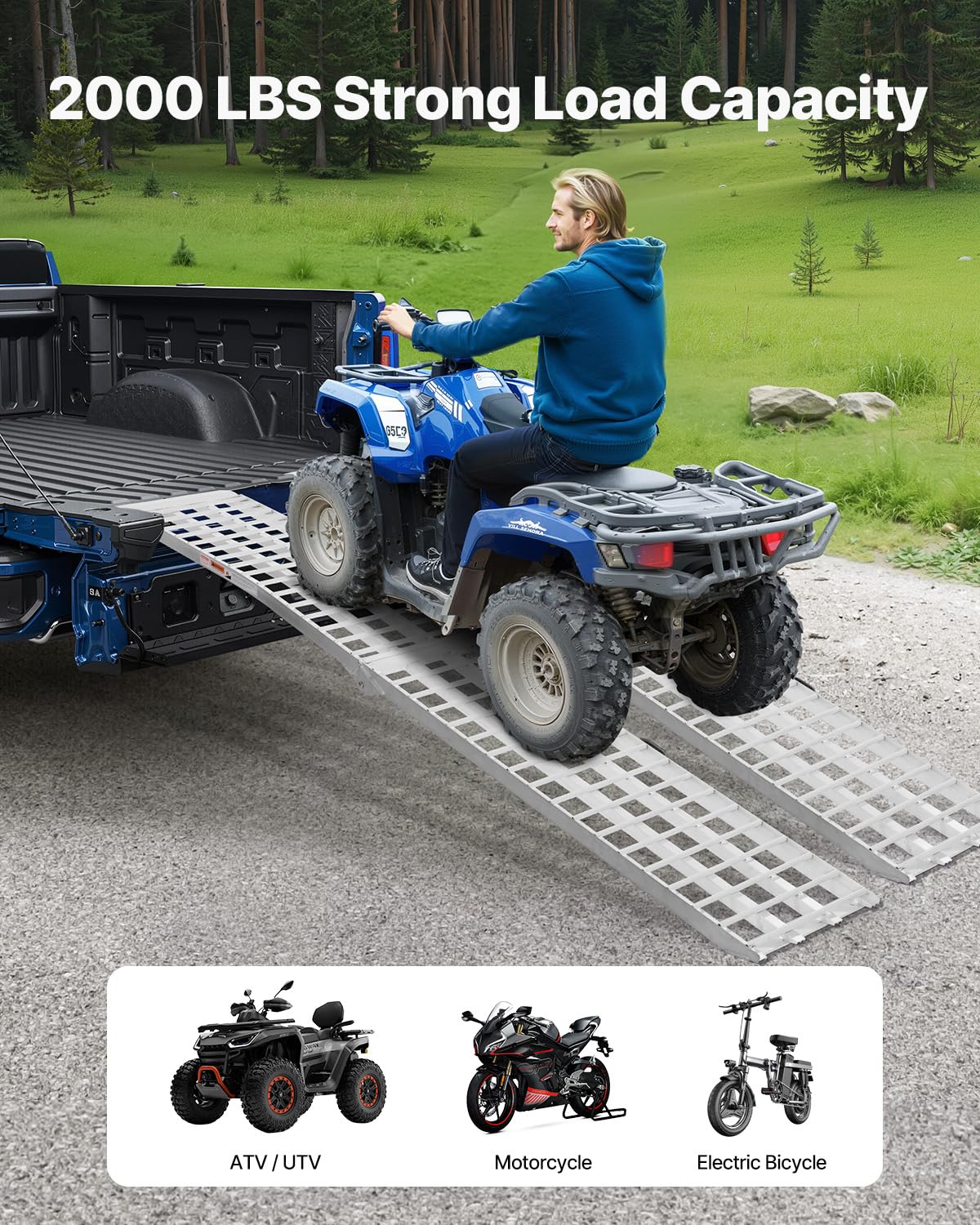 VEVOR Aluminum Ramps, 2000 lbs, 2Pcs Heavy-Duty Ramps with Wider Ramp Surface, Universal Stable Loading Ramp with Handles, Fit f