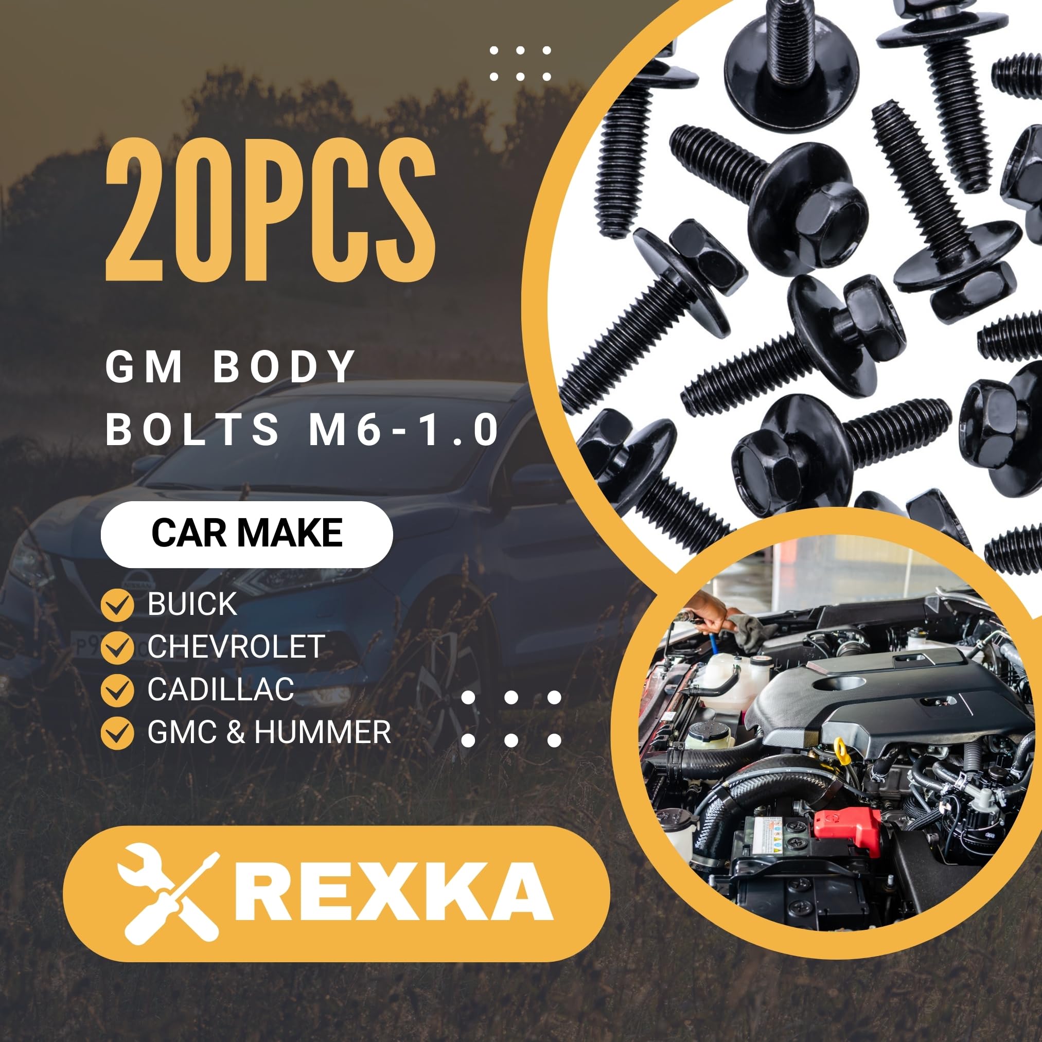 Rexka 20Pcs M6-1.0 X 25Mm Body Bolts Screw For Gm Buick Cadillac Chevrolet Door Trim Panel Raidator Fog Lamp Horn 11503834 20351