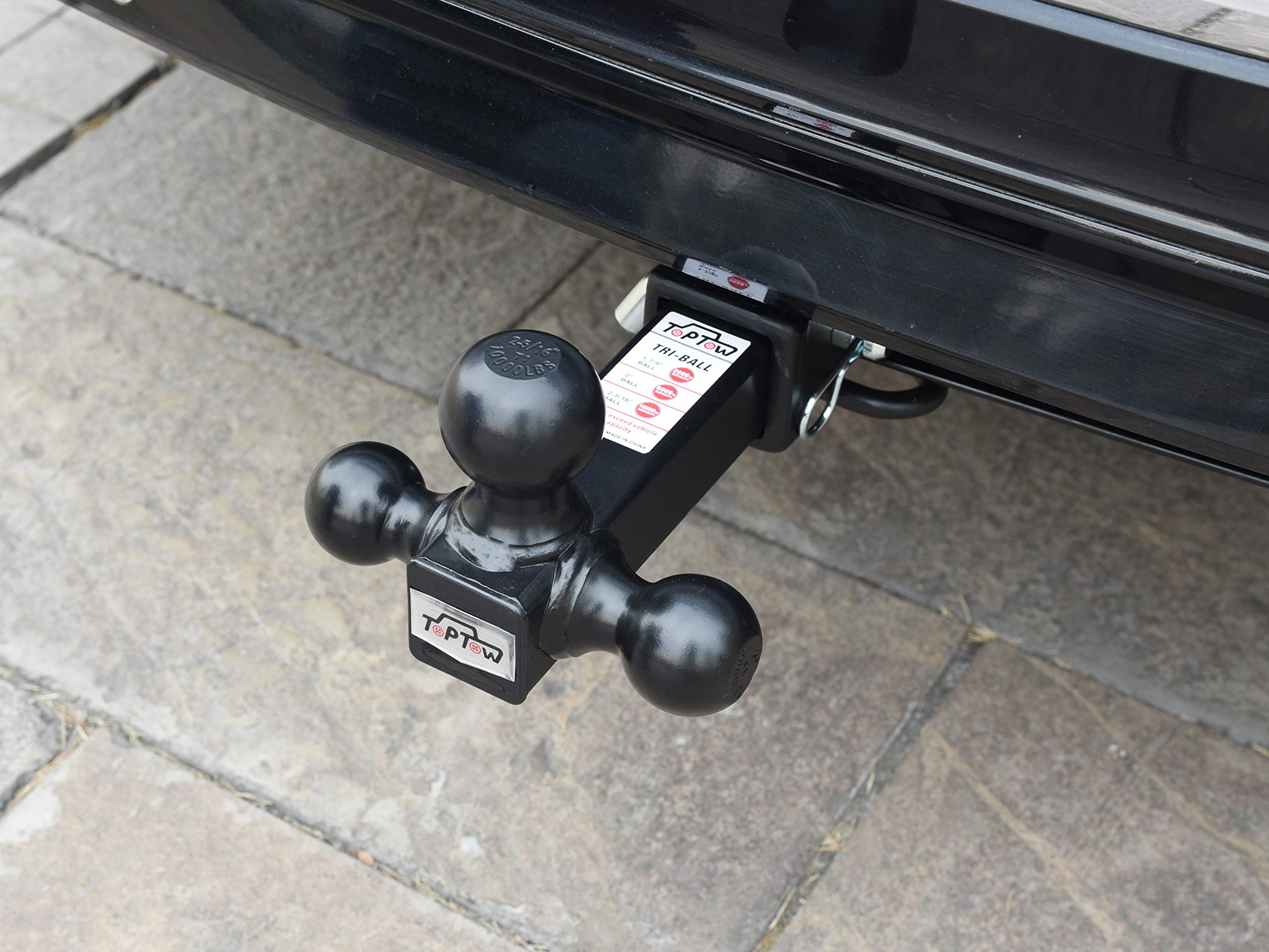 Toptow 64173Hp Trailer Hitch Tri Ball Mount With 5/8 Inch Hitch Pin, Chrome Balls, Fits For 2 Inch Hitch Receivers, Hollow Shank