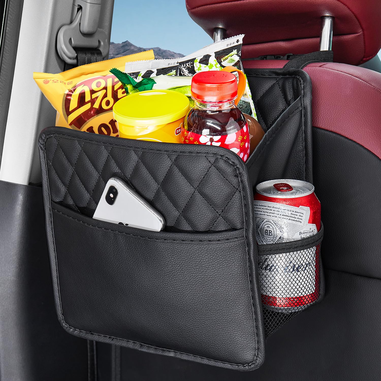 LXUNYI Car Organizer Back Seat, Waterproof Pu Leather Car Seat Storage Bag Foldable Universal Hanging Car Seat Back Organizer fo