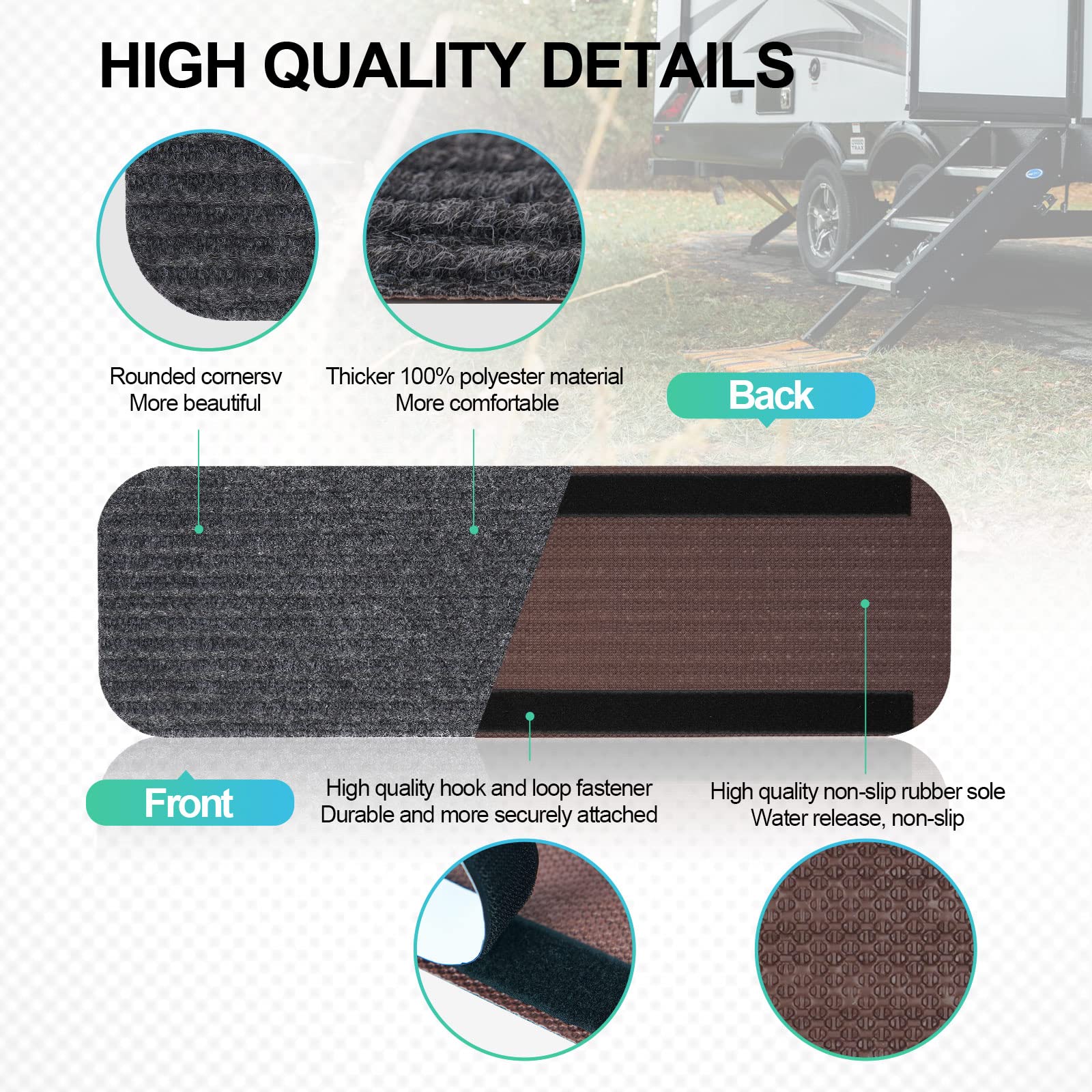 Esudnt Rv Step Covers 4 Pack Rv Step Rug, Rv Stair Covers Carpets For Mobile Home, Camper, 24 Inch Wide (24   *7.5   , Black)