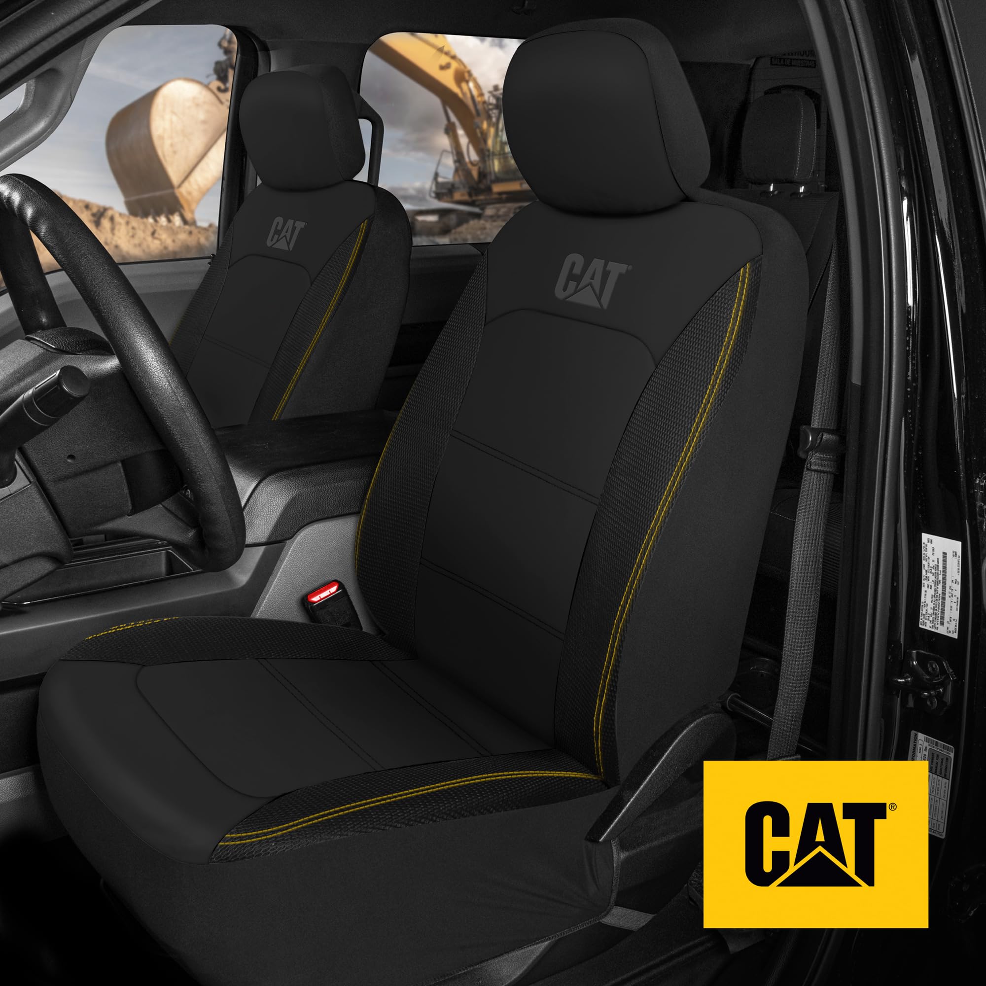 CAT FlexHybrid Car Seat Covers, Premium Faux Leather & Mesh, Black, Universal Fit for Cars, Trucks, SUVs, Model CASC-2434-BK