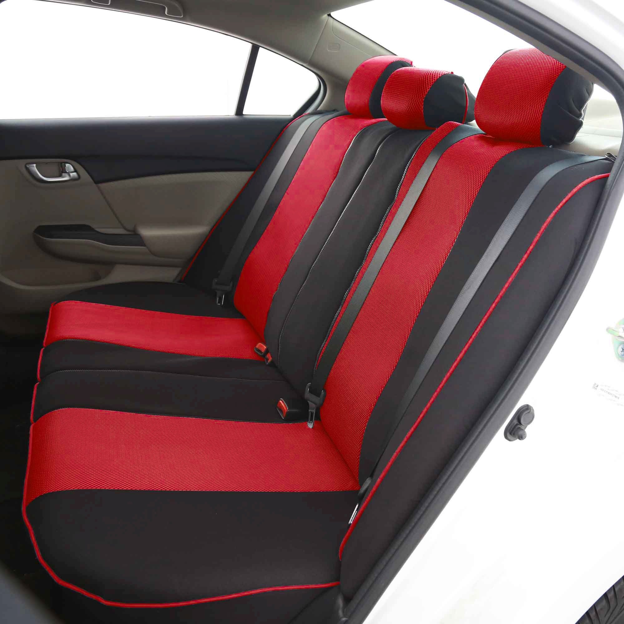 FH Group Edgy Piping Full Set Car Seat Covers, Airbag Compatible and Split Bench - Universal Fit for Cars Trucks and SUVs (Red/B