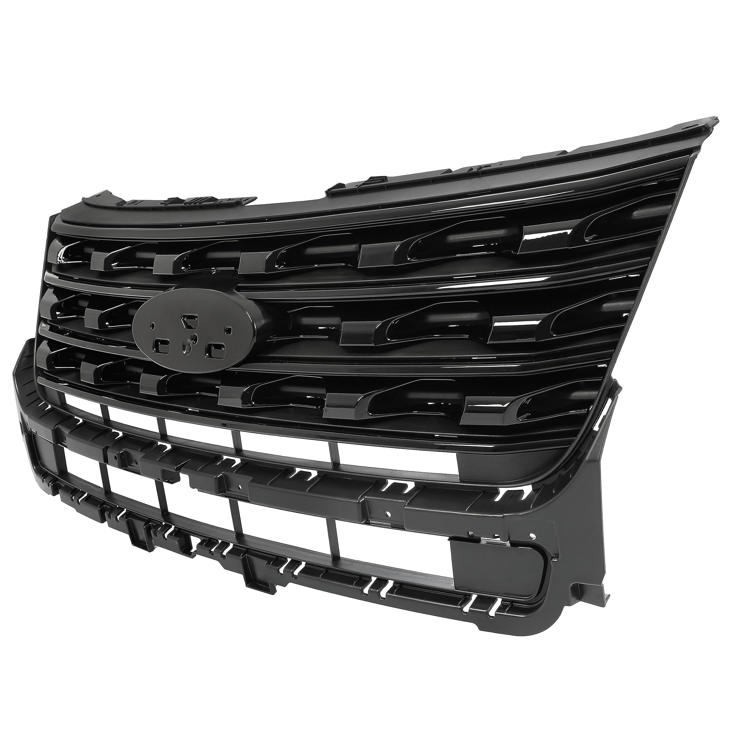 KUAFU Front Bumper Upper Grille for 2016-2017 Ford Explorer, Black Plastic, Model GO-2487, Replacement for FO1200578/FO1200577/FO