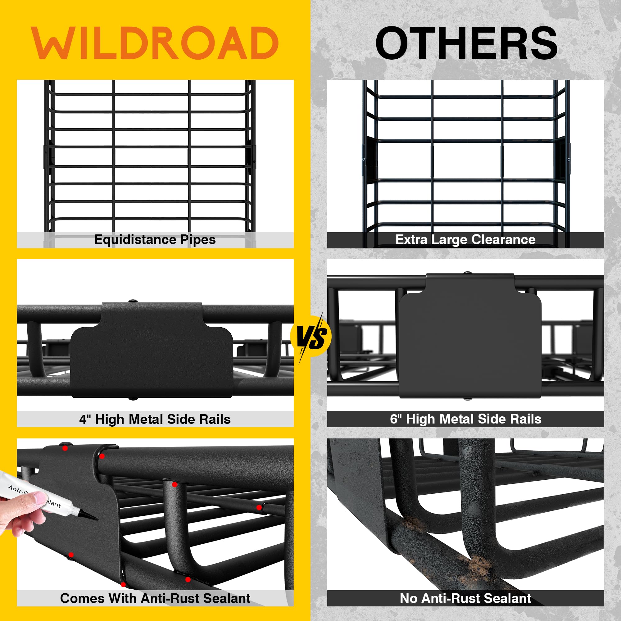 Wildroad Car Roof Cargo Carrier Combo Of Upgraded 84''X 39''X 4'' Roof Rack Cargo Basket, Super Duty Bungee Cargo Net. Universal
