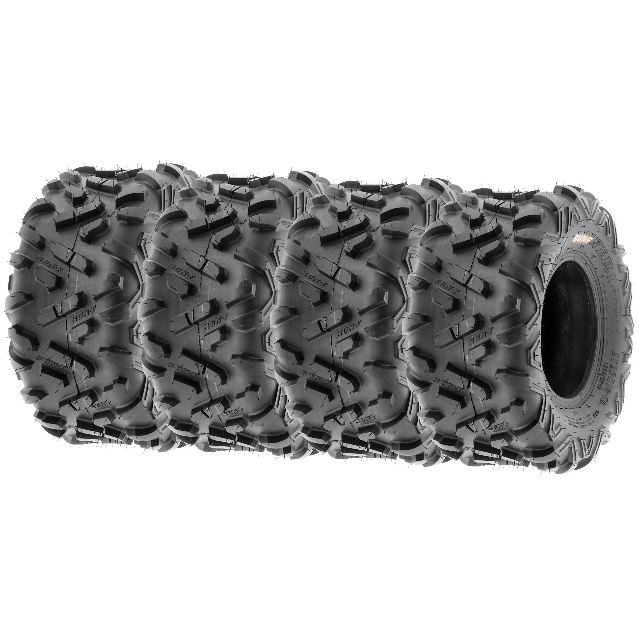 Set Of 4 Sunf Power.Ii All-Terrain Off Road Atv Utv Tires 22X7-10 Front & 20X10-8 Rear, 6 Pr Tubeless A051