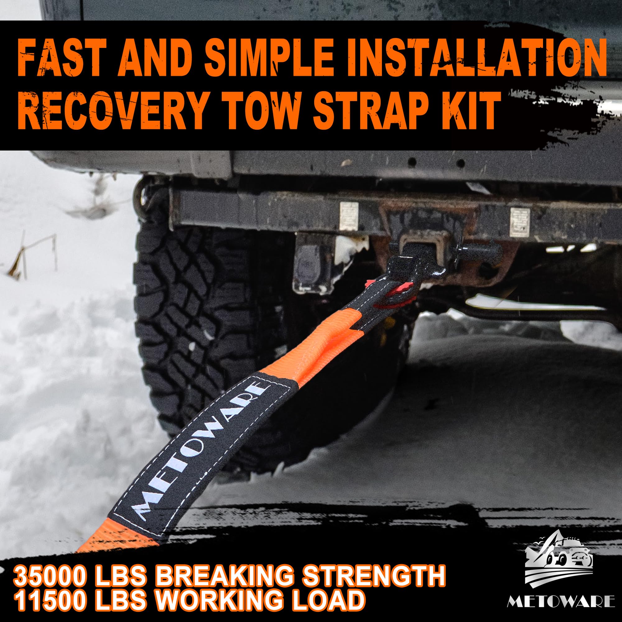 Metoware Heavy Duty Tow Strap Recovery Kit - 3'' X 30Ft(35,000Lbs) Winch Strap + 3/4'' D Ring Shackles(2Pcs) +2'' Shackle Hitch