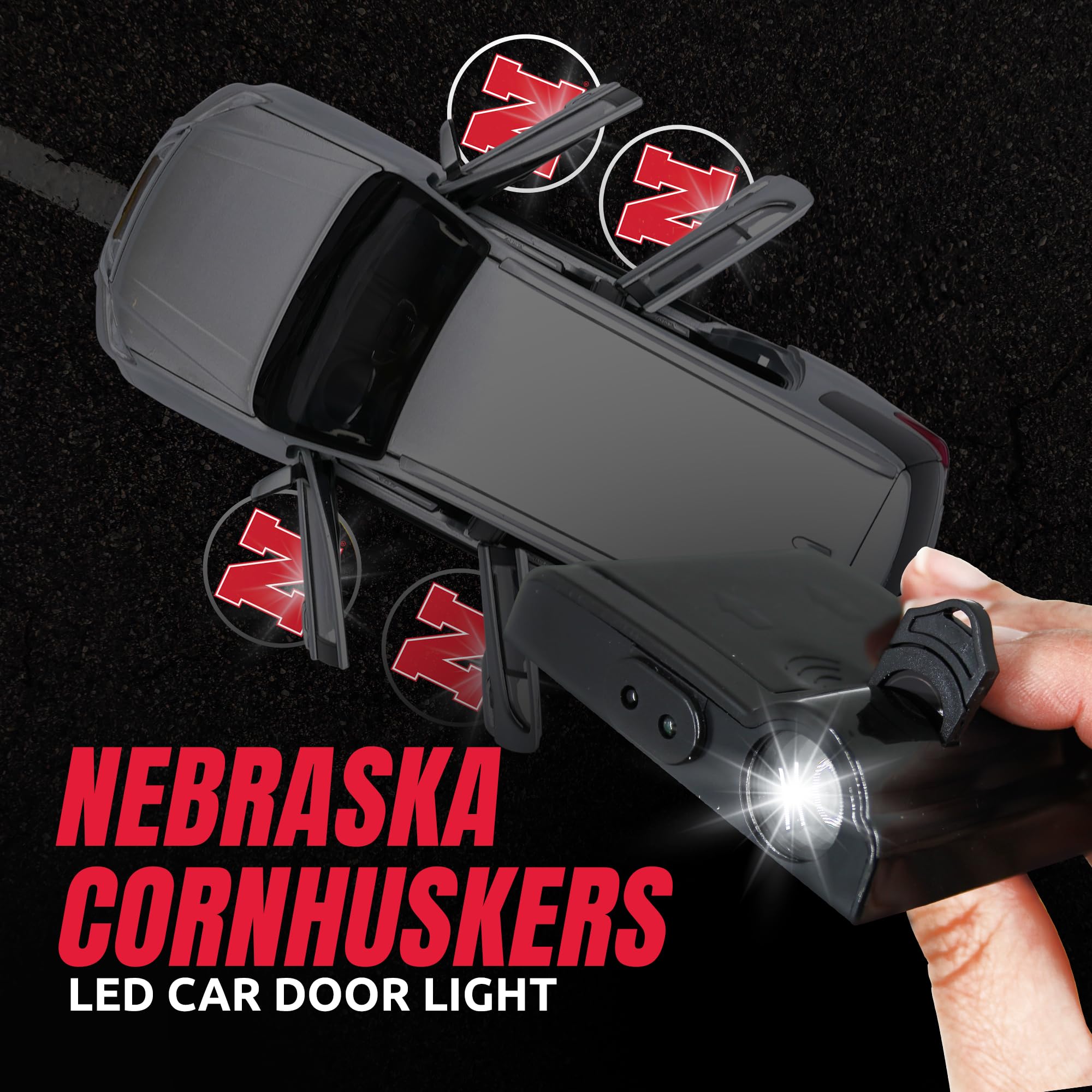 Sporticulture LED Car Door Light - NCAA Nebraska Wireless Projector, Battery Operated, Universal Fit
