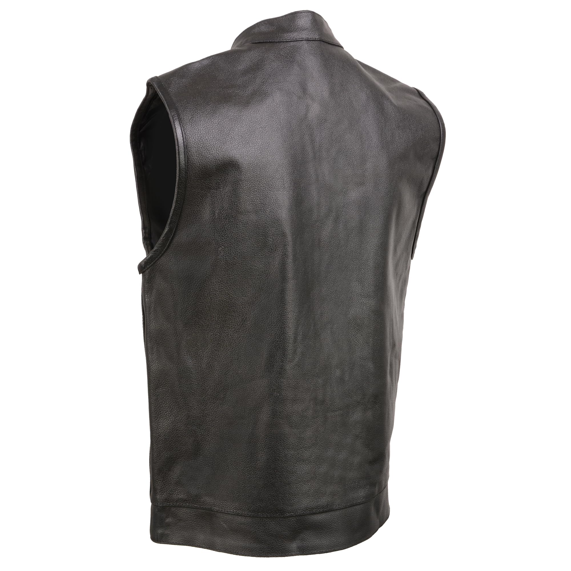 Men'S Leather Motorcycle Vest Zipper & Snap Closure W/ 2 Inside Gun Pockets & Single Panel Back (6X - Big)