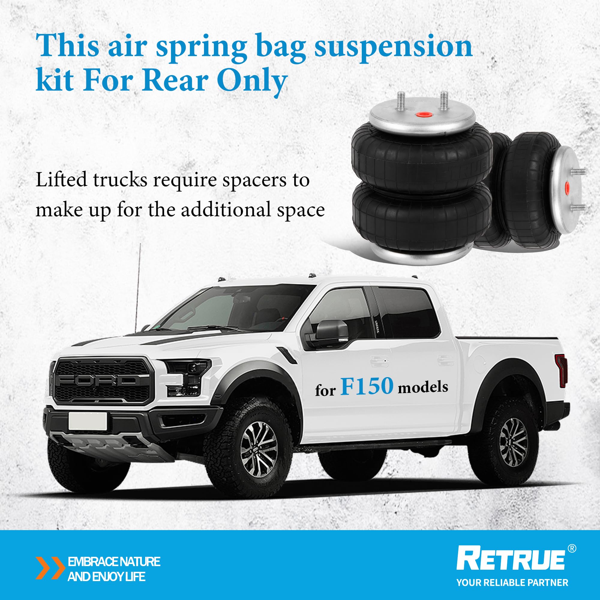 RETRUE Air Bags Suspension Kit for 2015-2025 Ford F150 - 5000 Lbs Load Capacity, Black, RAS2582, Reinforced Rubber, Alloy Steel