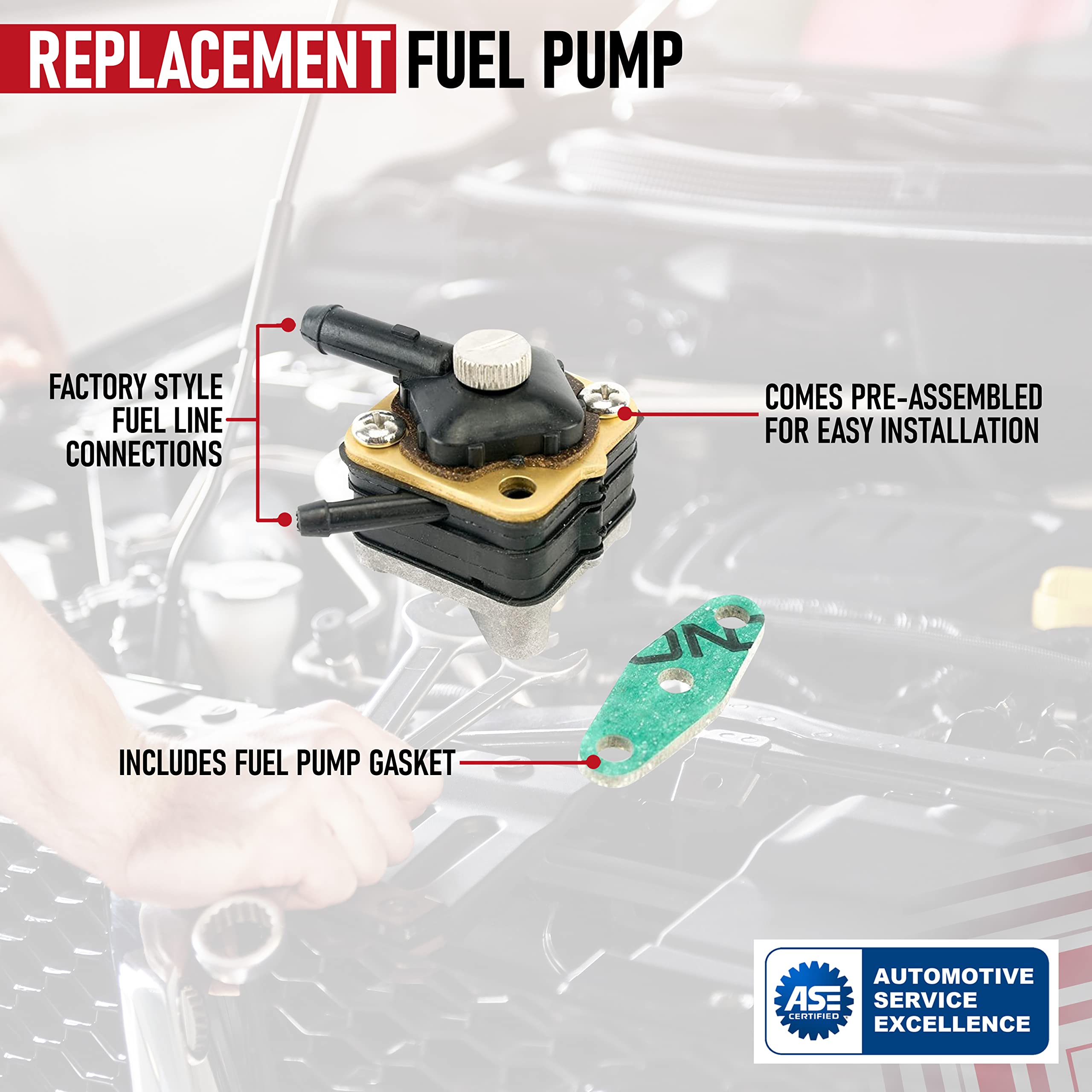 Fuel Pump with Gasket - Compatible with Johnson Evinrude Outboard Motor - Pre 1993 6hp, 9.9hp, 15hp Models - Replaces Part 39509
