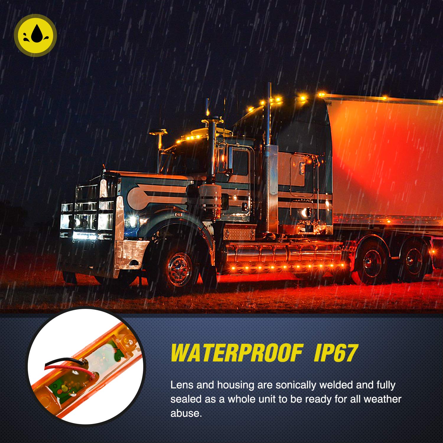 Nilight - Tl-33 4Pcs 3.9 Inch 3 Led Truck Trailer Light Front Rear Side Clearance Indicator Lamp Waterproof Sealed Surface Mount