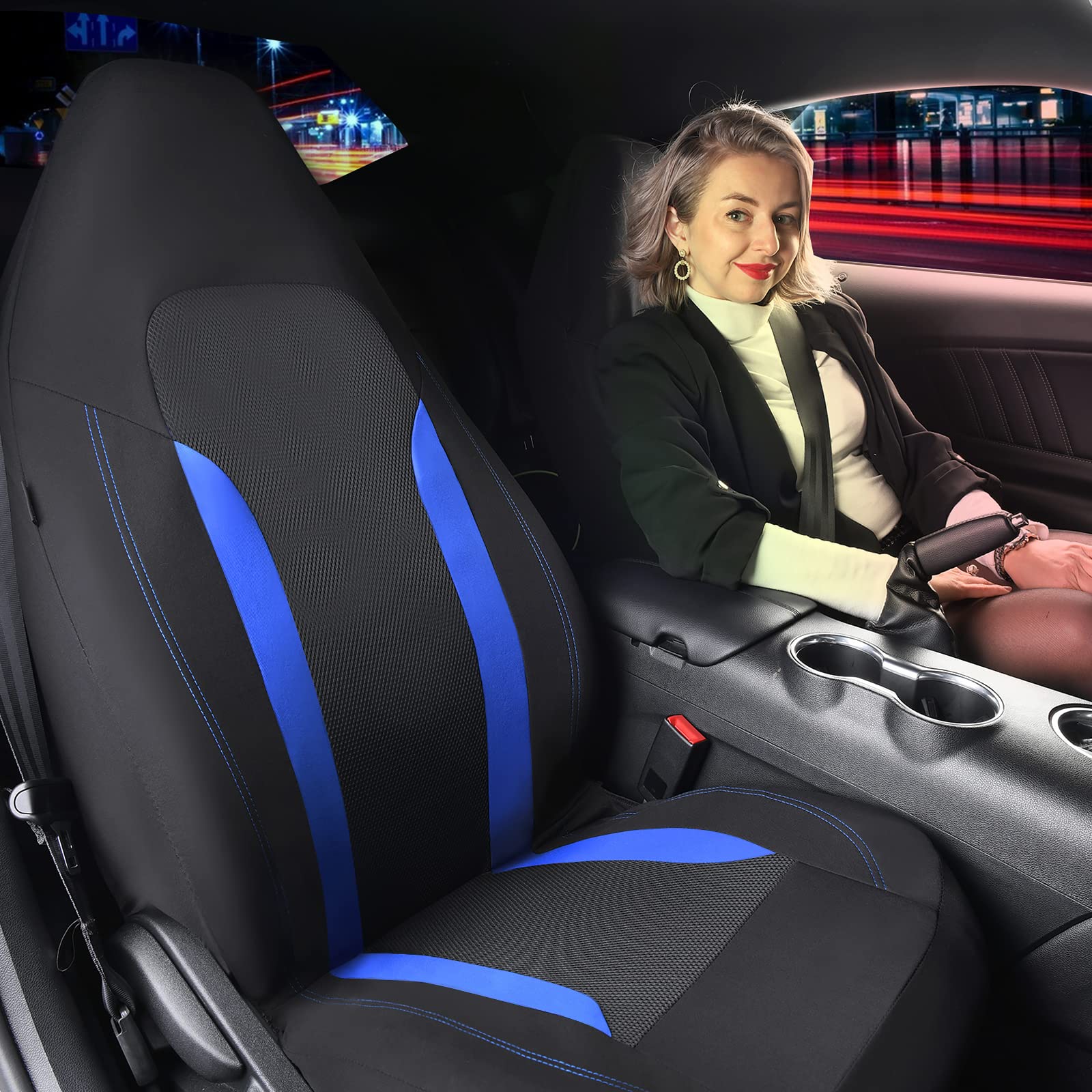 Car Pass Bucket Car Seat Cover, Breathable 3D Air Mesh-100% Sporty Fabric Front Seats, Airbag Compatible, Universal Fit Auto Suv