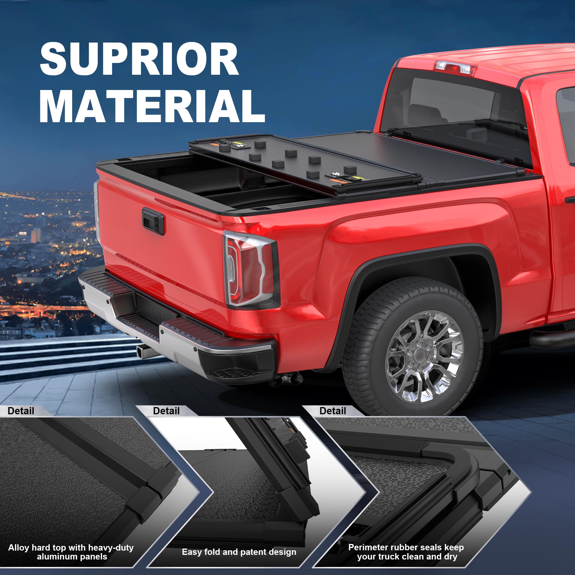 Mostplus Tri-Fold Hard Truck Bed Tonneau Cover On Top Compatible For 2014 2015 2016 2017 2018 Chevy Silverado/Gmc Sierra Bed 3 F
