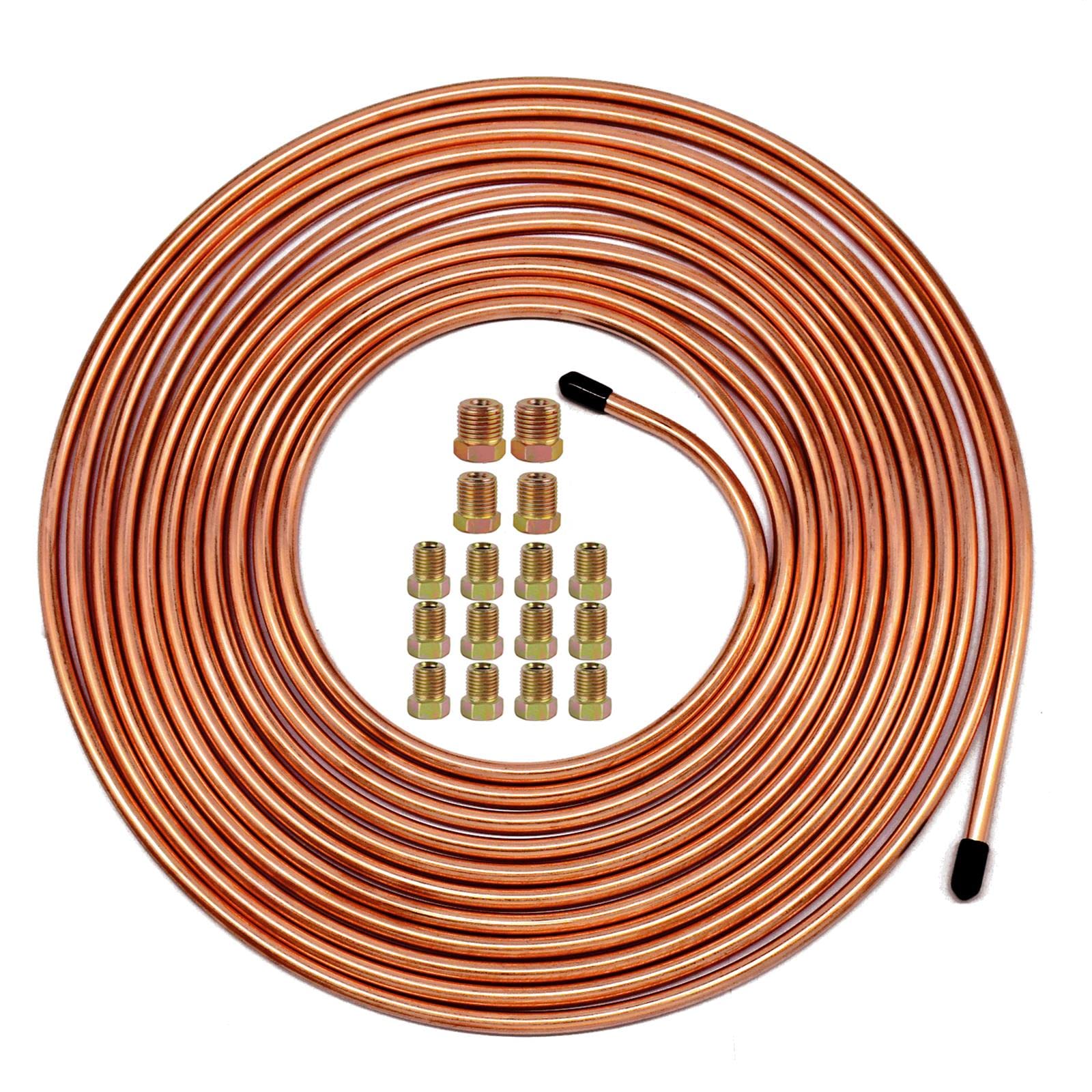 MuHize 14 Brake Line Tubing Kit - 25 Ft of 14 Flexible copper coated Brake Line Tube Roll 25 ft (Includes 16 Inverted Flare Fitt