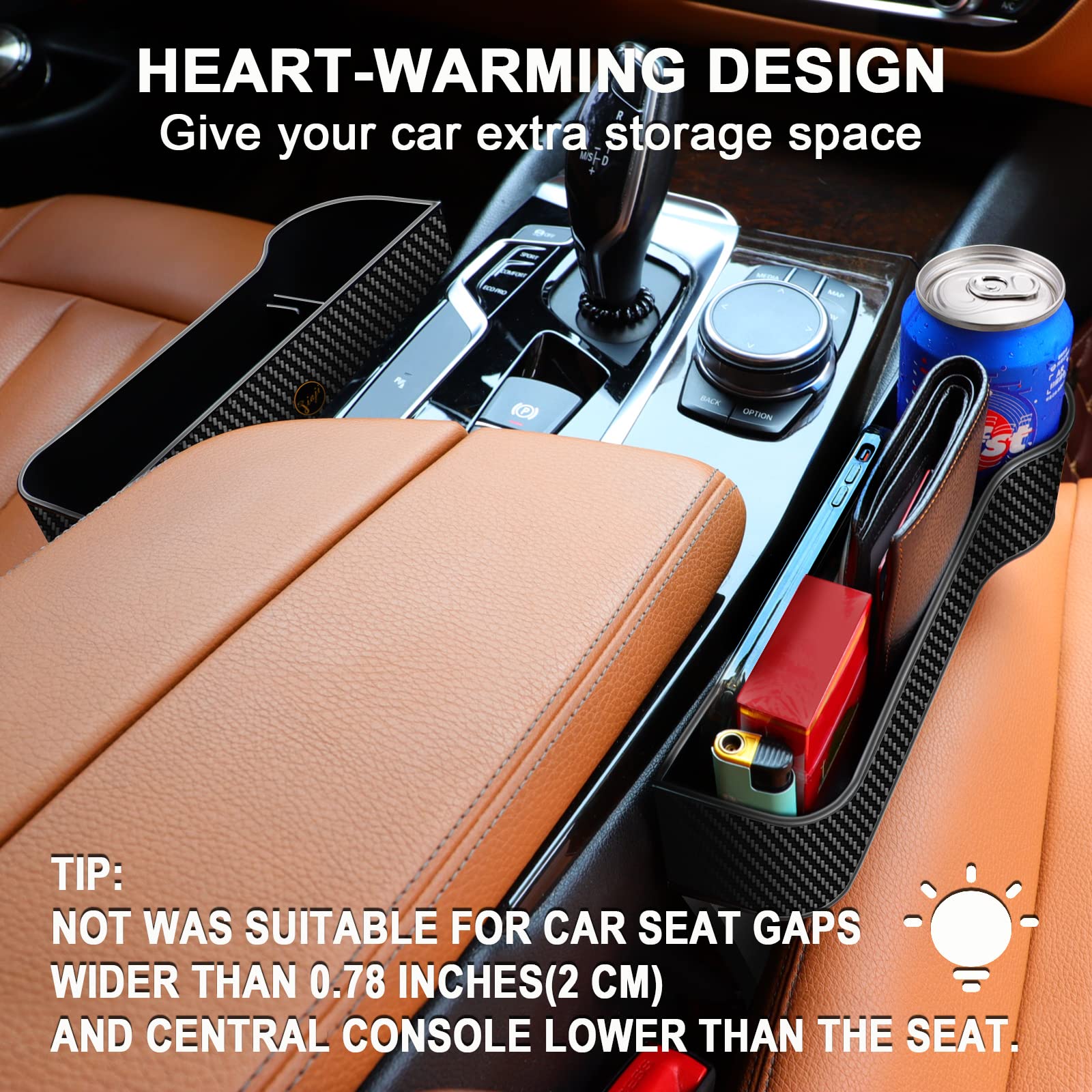 Car Seat Gap Filler Organizer, 2 Pack Multifunctional Auto Console Side Storage Box With Cup Holders 2 Seat Hooks For Drink, Car