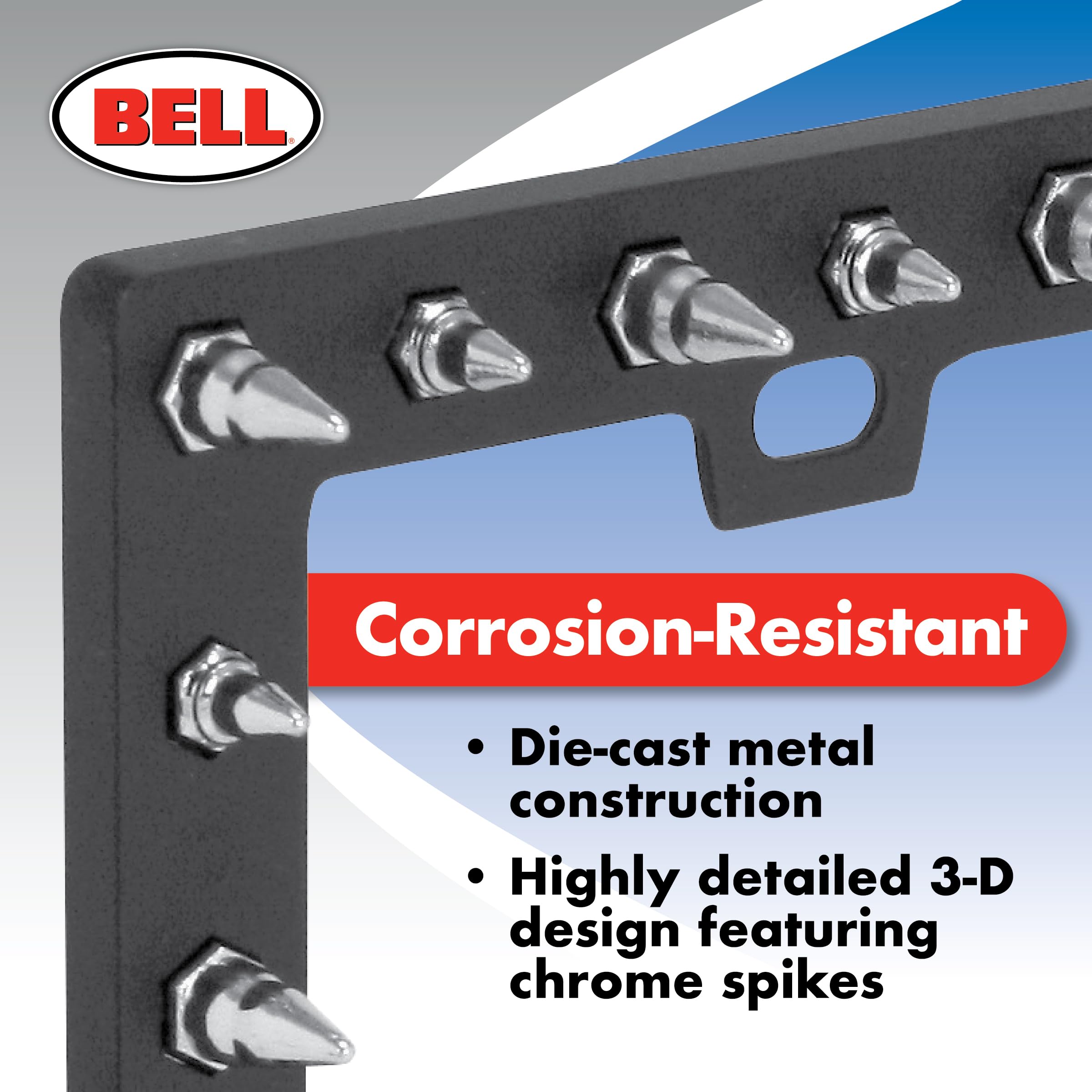 BELL Universal Chrome Spike Design License Plate Frame, Metal, One Size, Multi, Model 22-1-46117-8