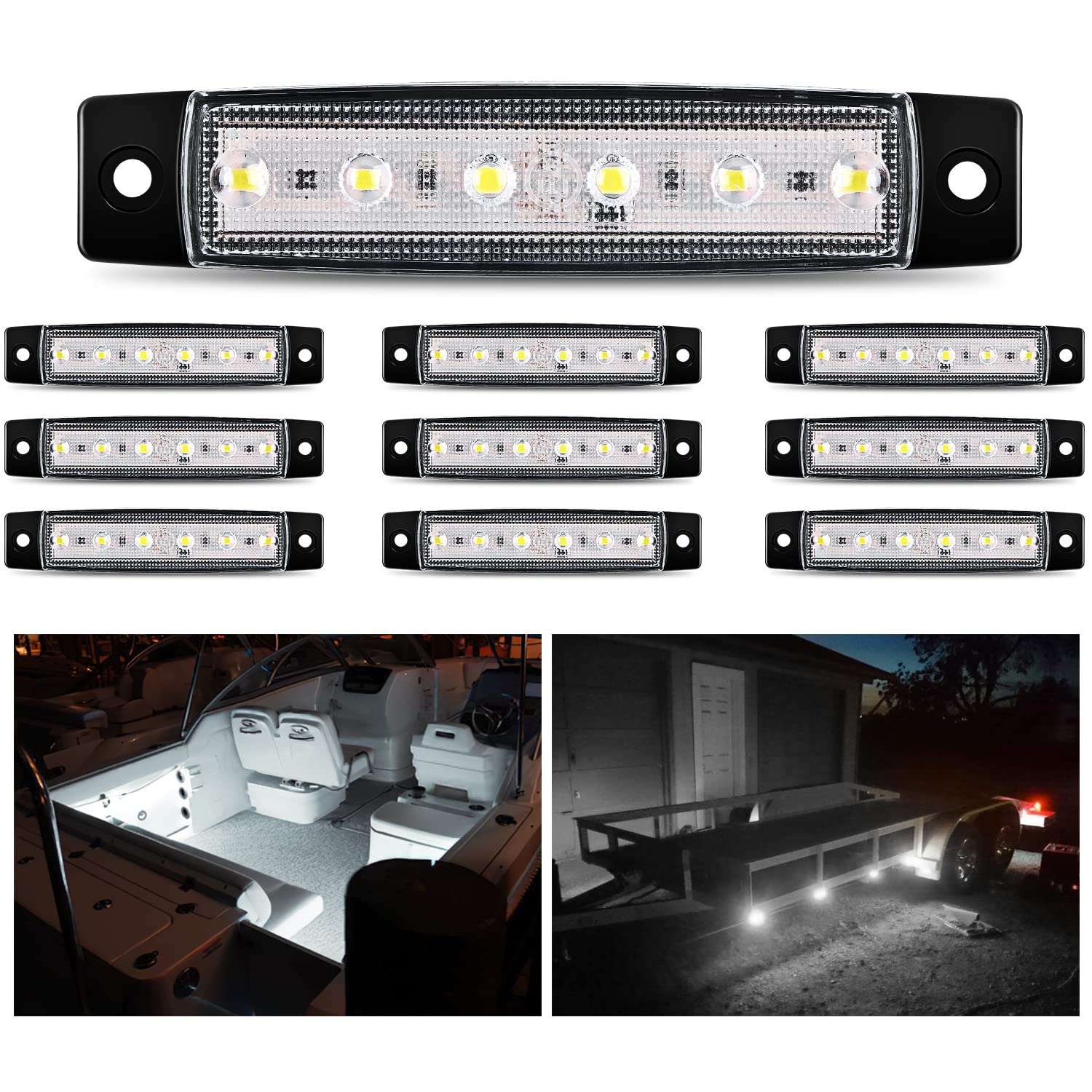 Nilight 10Pcs 3.8'' 6Led White Led Indicator Light Truck Camper Side Marker Clearance Lights For Marine Boat Stern Yacht Kayak S