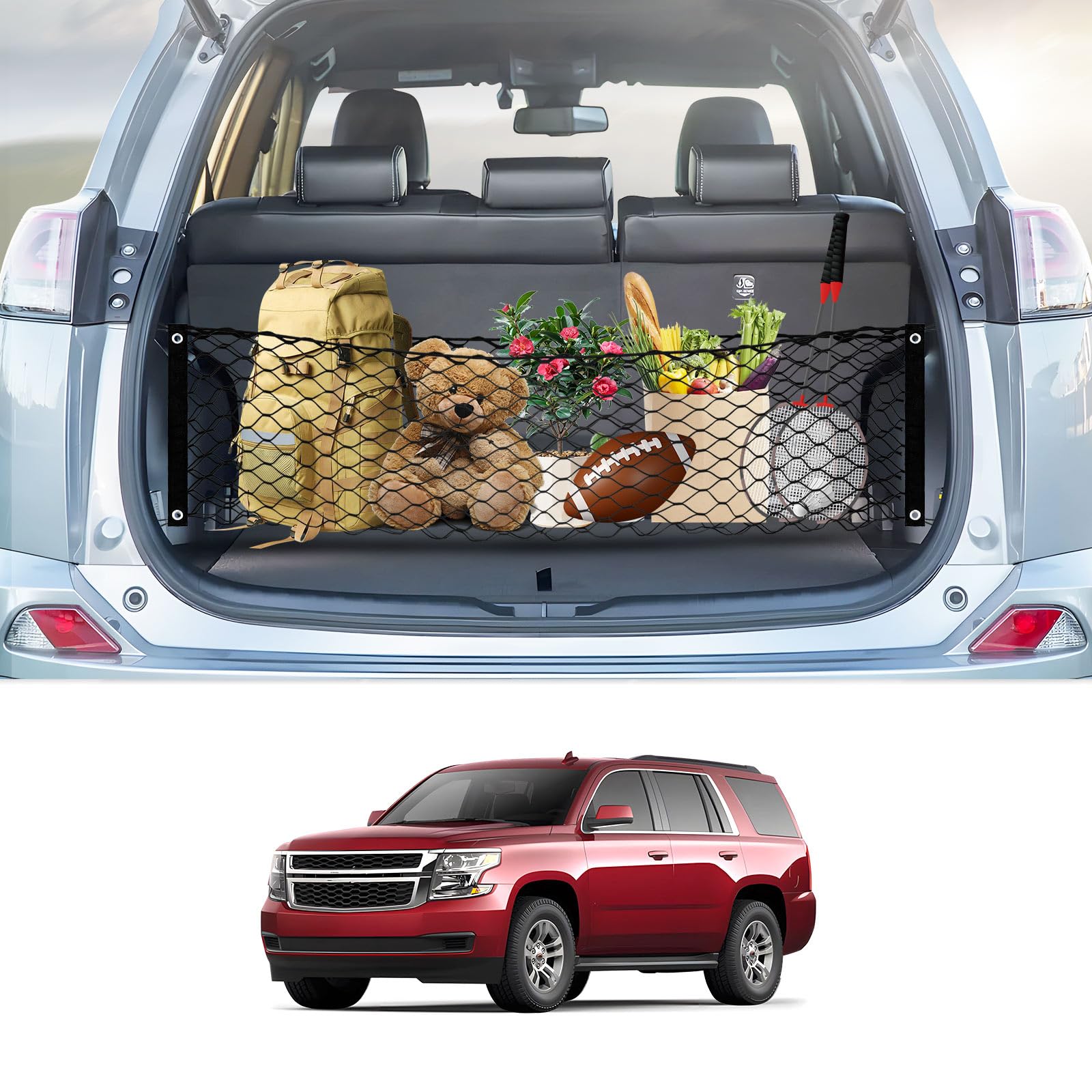 Karltys Yukon Cargo Net For Gmc Yukon/Chevy Tahoe/Suburban - Double Layer Nylon Mesh With Metal Hooks