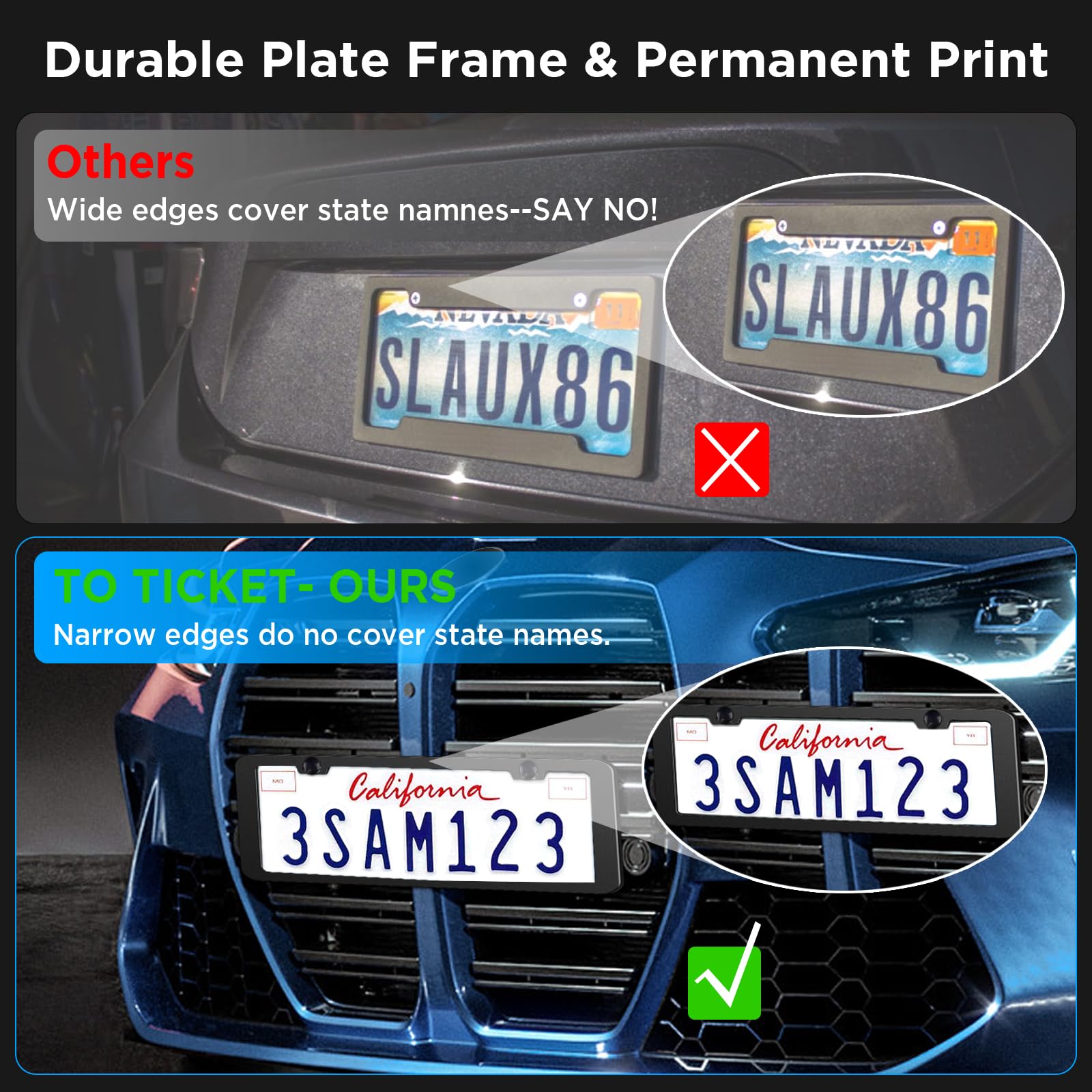 Ryhyc License Plate Frames Cover 2Pcs Matte Black Rustproof Stainless Steel Licence Plate Holder For Front Rear,Universal Car Ac