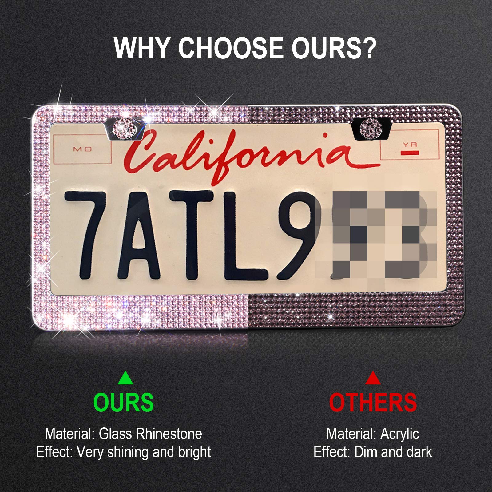 Tchipie 2 Pack Bling Rhinestone License Plate Frames For Women Girl, Bedazzled Sparkly Cute Diamond Car License Plate Frame, Gli